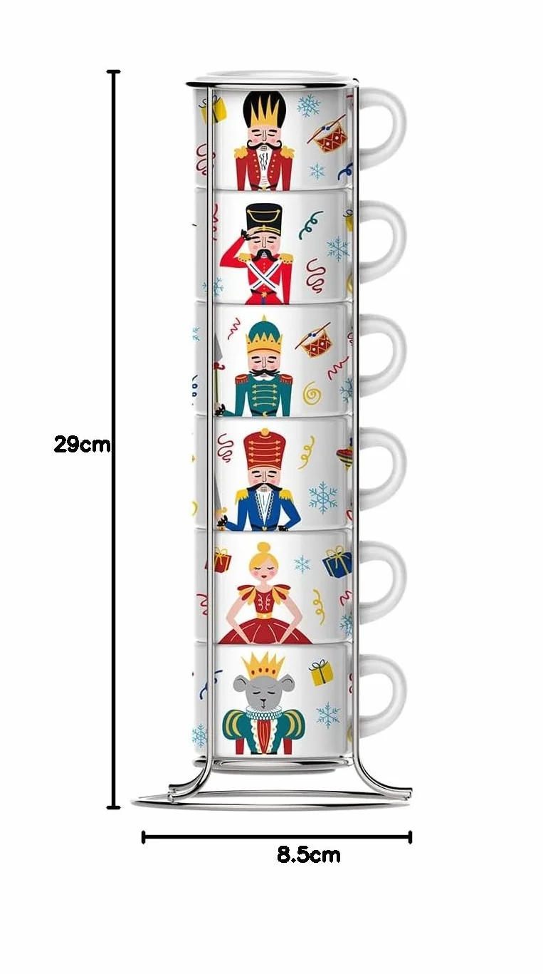 Bialetti Dziadek do orzechów, zestaw 6 filiżanek do układania w stos, porcelana
