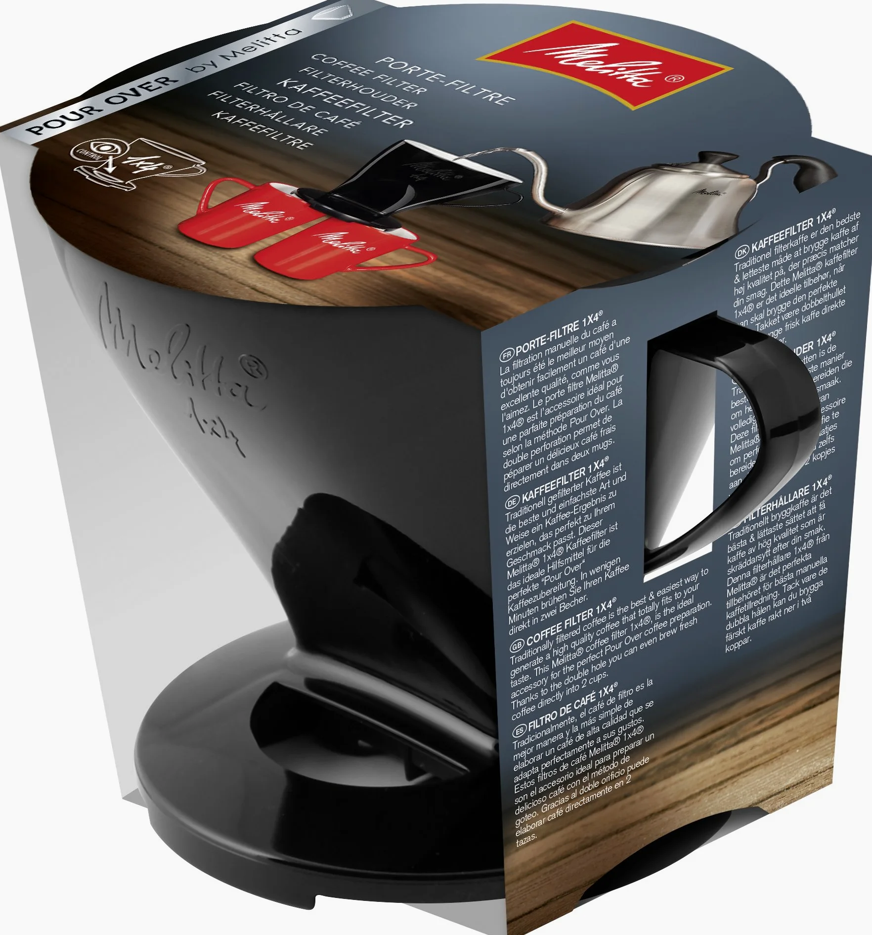 Melitta Uchwyt do kawy na torebki filtracyjne, filtr do kawy 1x4 standard, tworzywo sztuczne, czarny, 217564