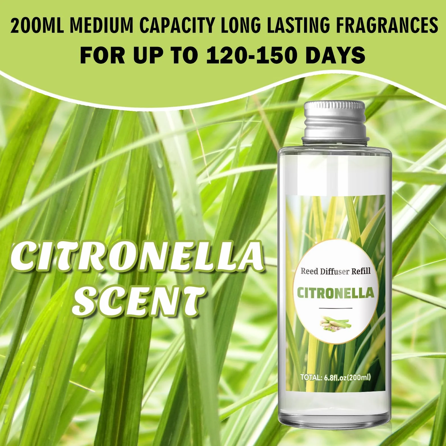 SCENTORINI Dyfuzor zapachowy do pokoju Citronela 200 ML Wymiana olejków eterycznych, odświeżacze powietrza do domu trwały zapach do domu, łazienki i wystroju pokoju