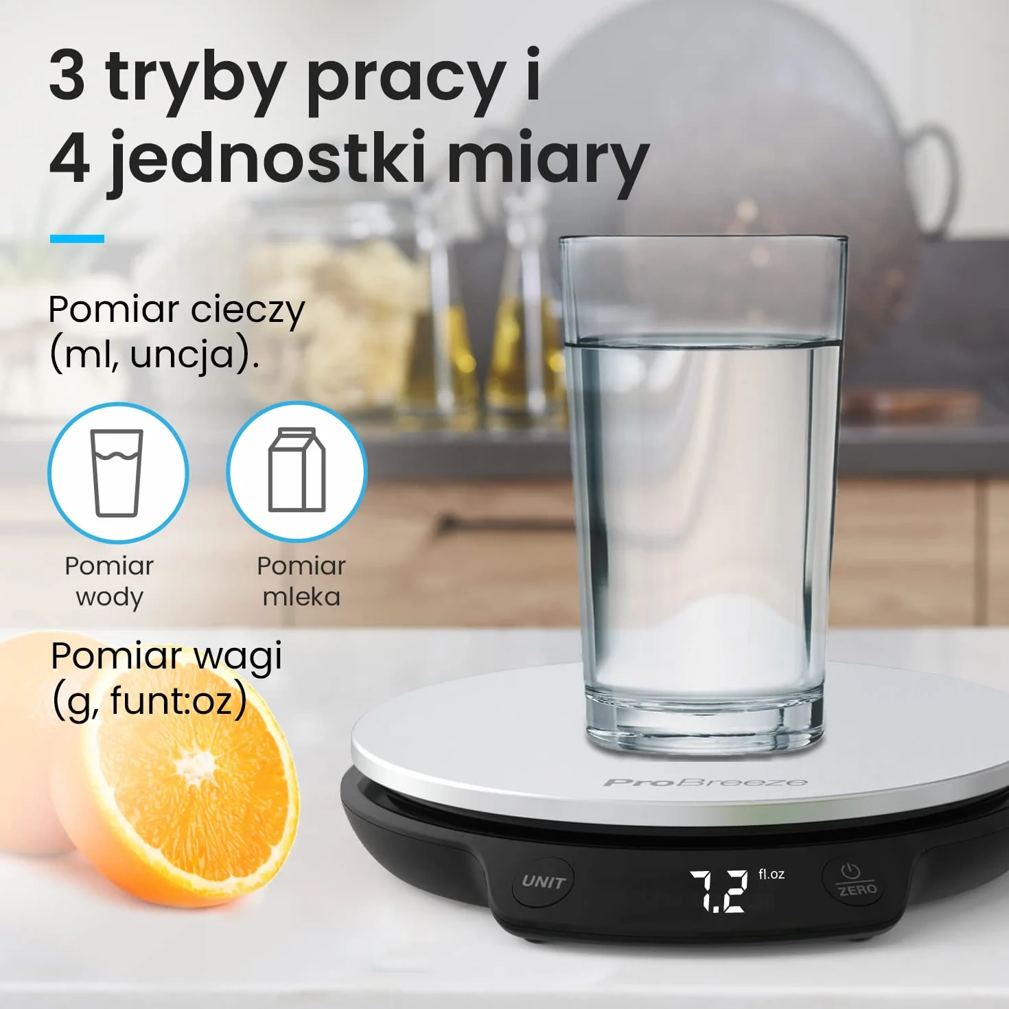 Pro Breeze Waga Kuchenna Cyfrowa Precyzyjna ze Stali Nierdzewnej, do Gotowania Pieczenia, Dokładna do 1g/0.1oz, do 5kg, Elektroniczna z Funkcją Tarowania