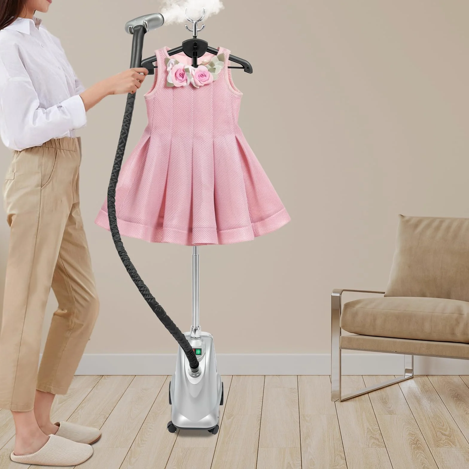 Żelazko parowe 2200 W do ubrań, stojące urządzenie parowe 3 l, zbiornik na wodę, podpórka z regulacją wysokości do 175 m, temperatura pary 99°C, do jedwabiu, nylonu, wełny, bawełny, lnu, srebrnego