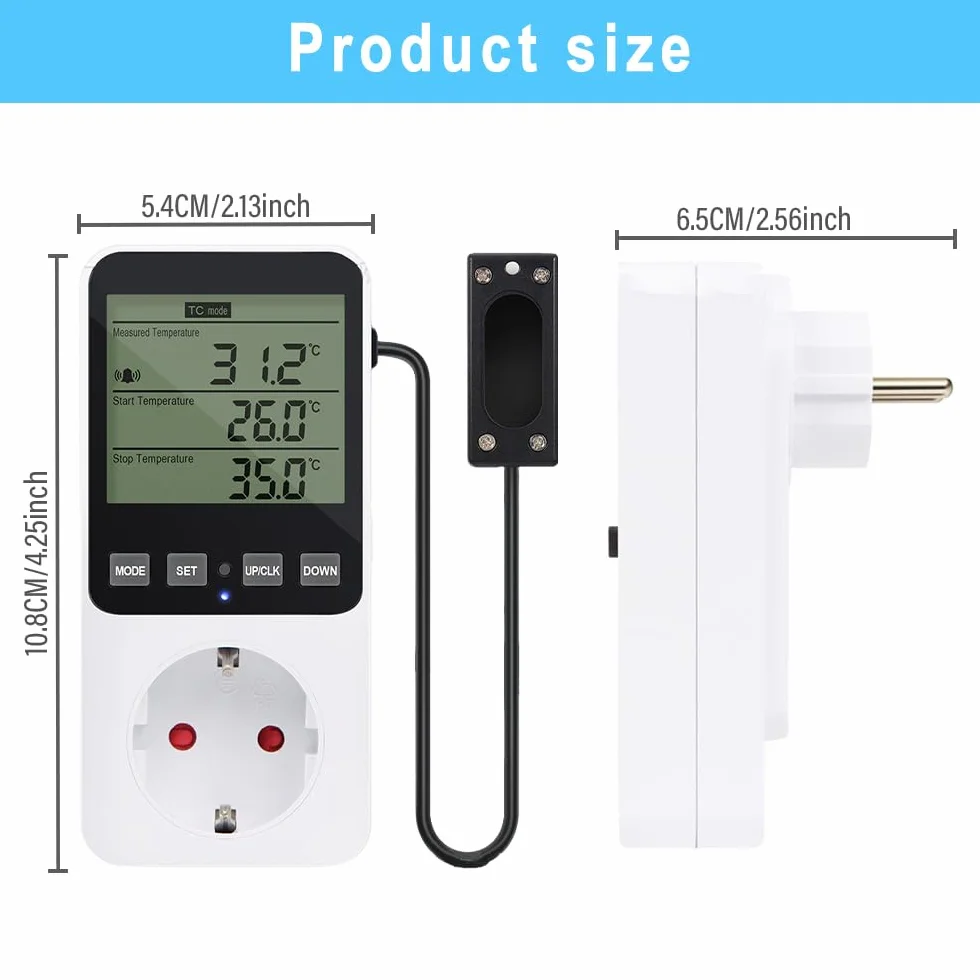 Cyfrowy regulator wilgotności z gniazdkiem 16 A 230 V z czujnikiem i alarmem