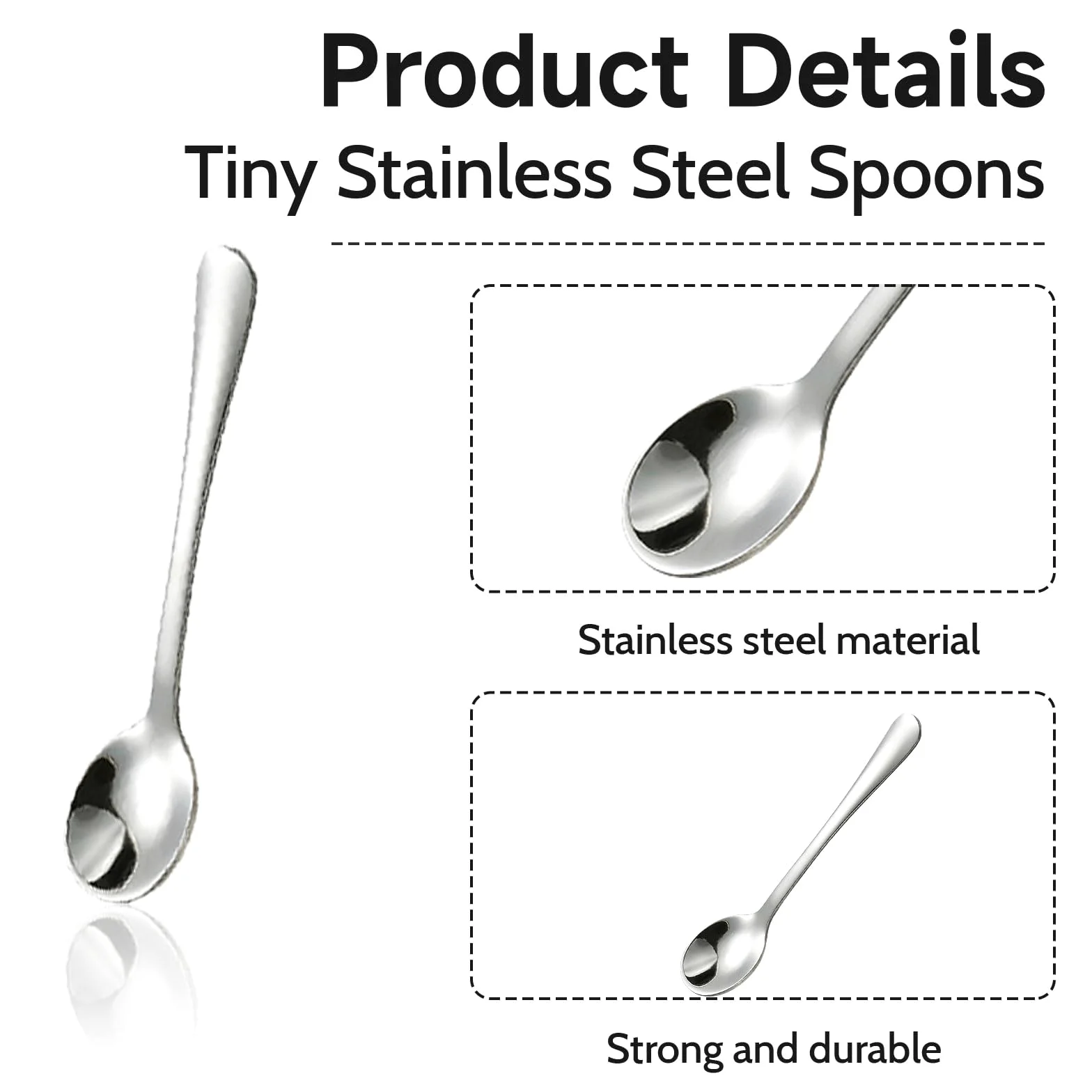 GlamRays 8 szt. Małe stalowe łyżeczki do słoików z przyprawami, mini rozmiar 7,5CM, urocze małe stalowe łyżeczki do przypraw, soli, zabawne małe łyżeczki