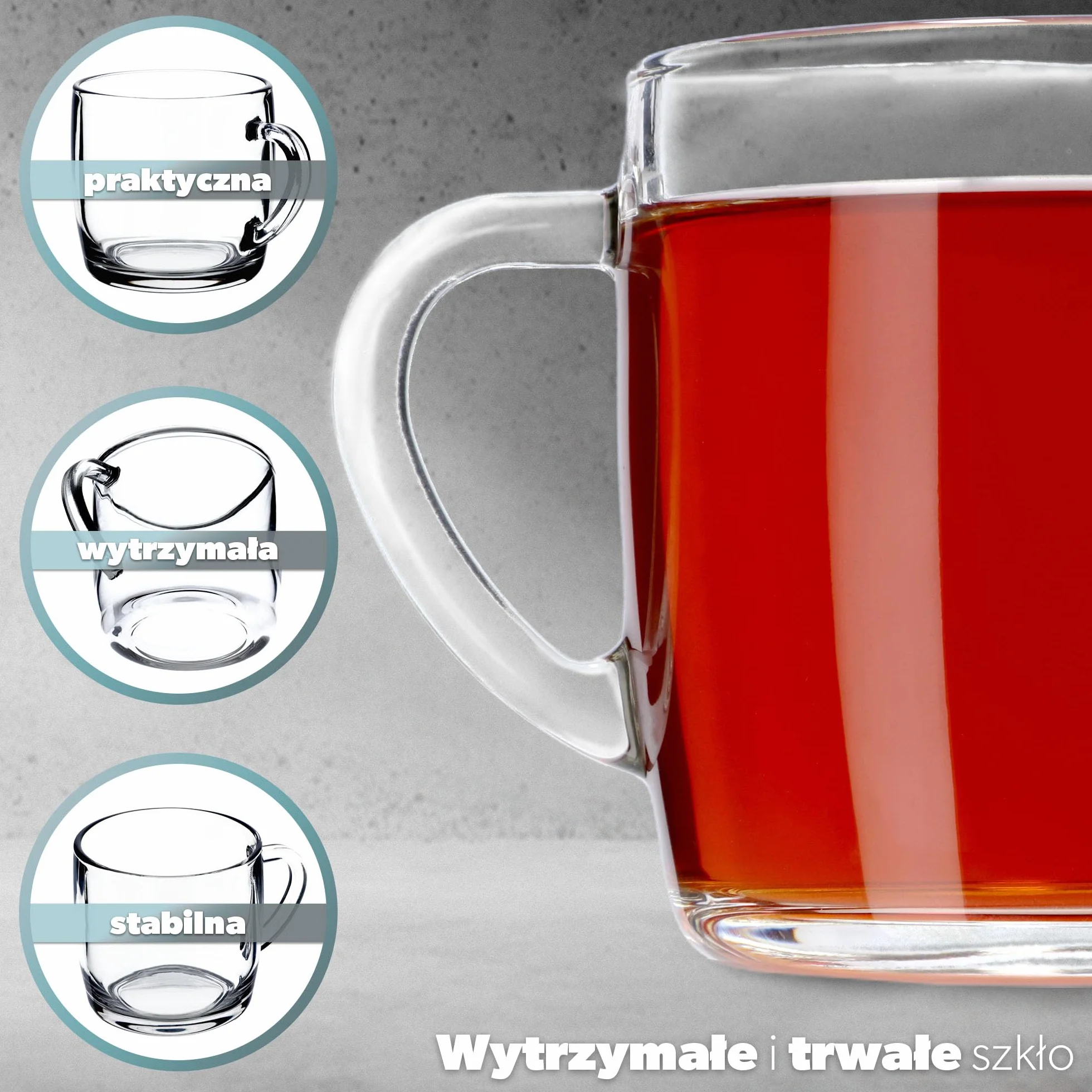 KADAX Zestaw 6 szt. Kubki szklane z uchem 310 ml do kawy i herbaty, uchwyt chroni dłonie przed gorącem, można myć w zmywarce