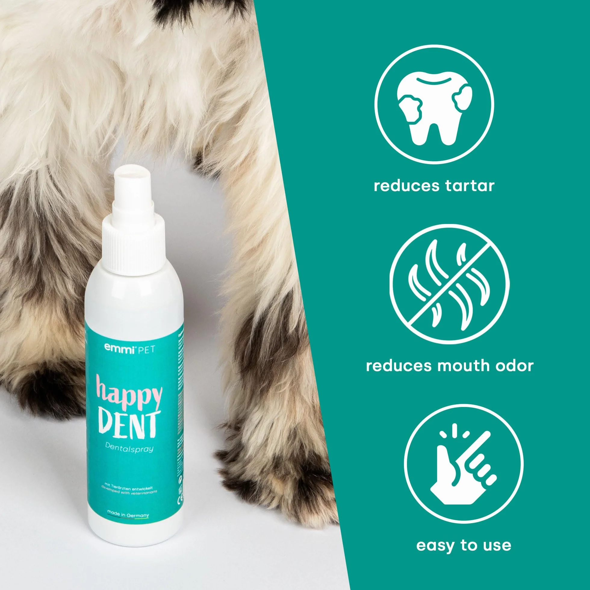 Emmi-pet Dentalspray dla psów Pielęgnacja zębów Zmniejsza kamień nazębny Wegański naturalny