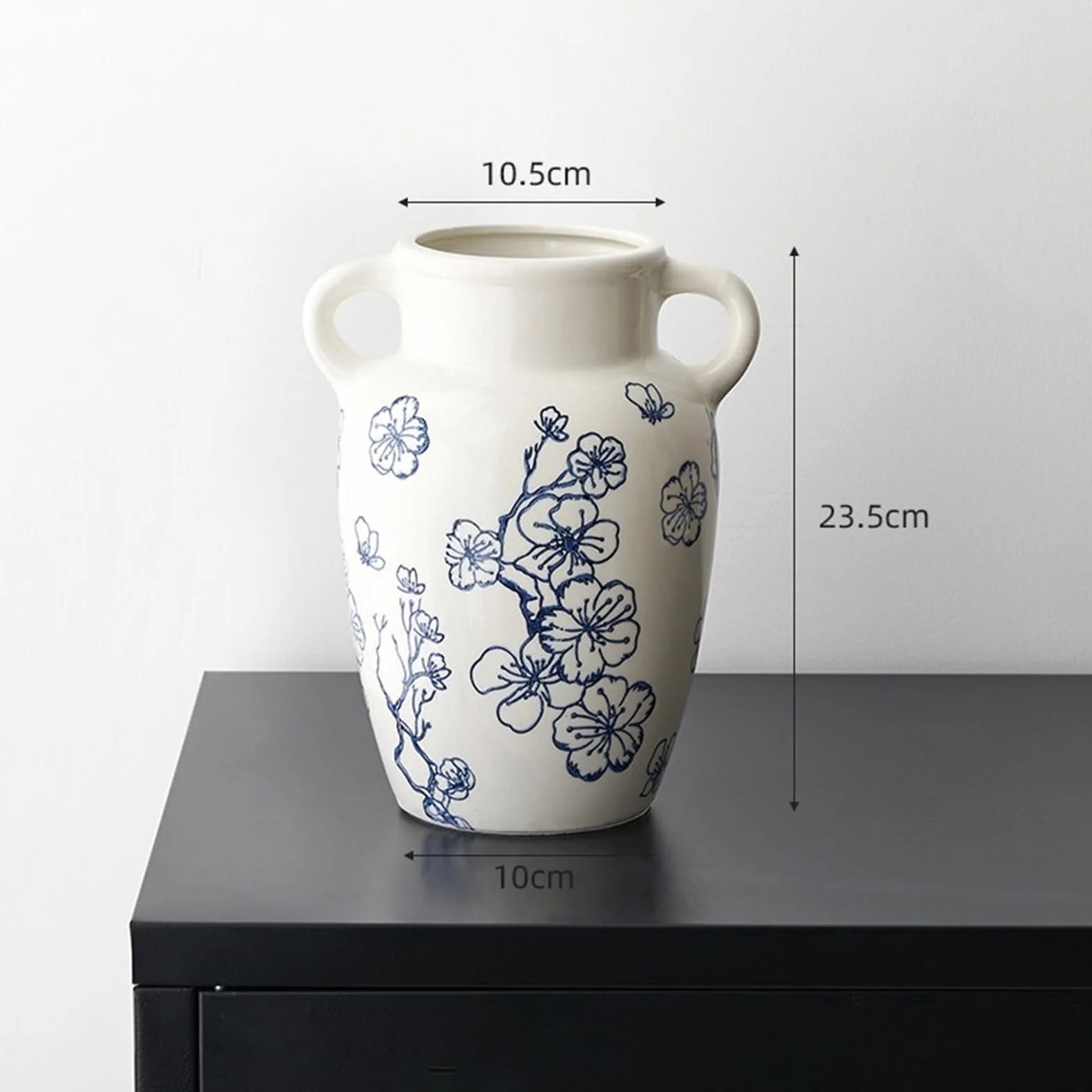 Wazon z kwiatami Retro niebieski zarys kwiatu śliwki wazony ceramiczne krótki szeroki wazon akcentujący do szafki w salonie