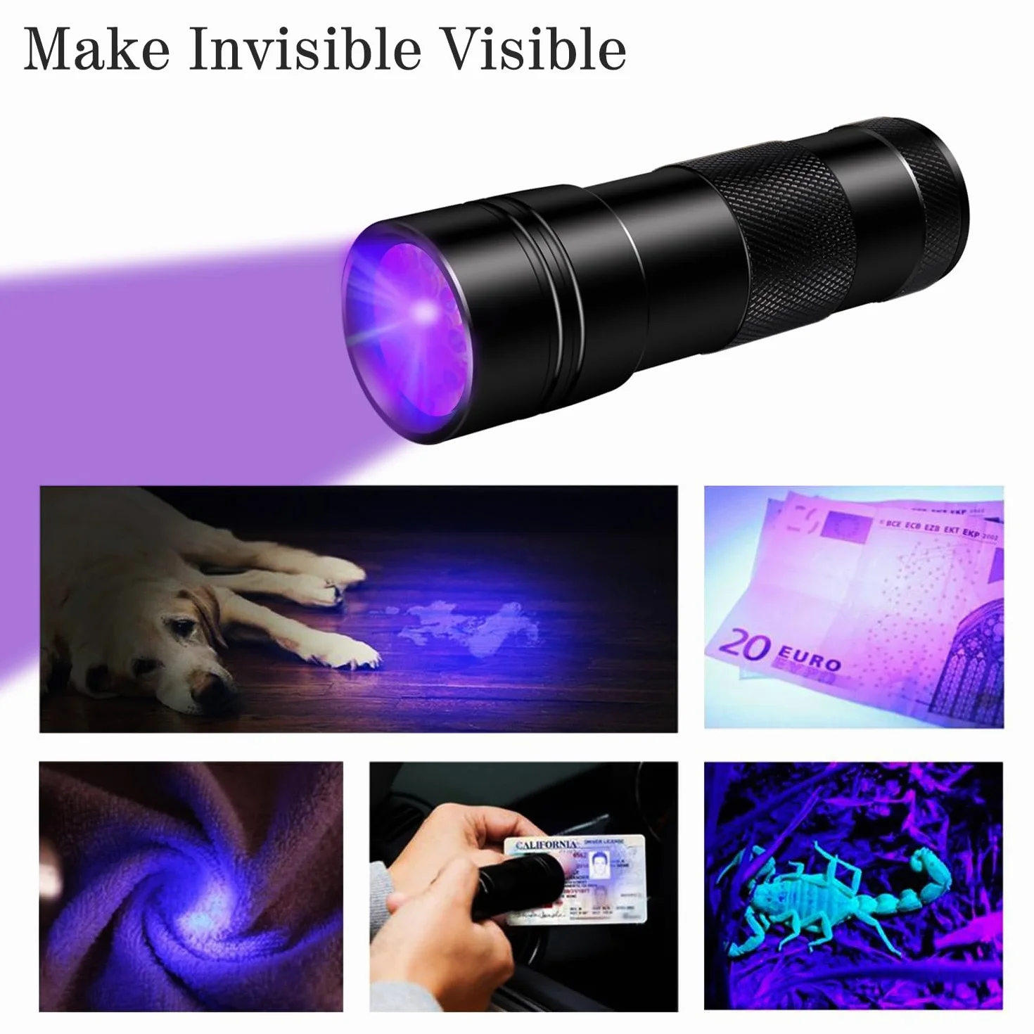 INF latarka UV z ultrafioletowym światłem, latarka z 12 diodami LED, ultrafioletowe światło 395nm do geocachingu, detektorów moczu zwierząt domowych, detektor moczu zwierząt domowych itp.