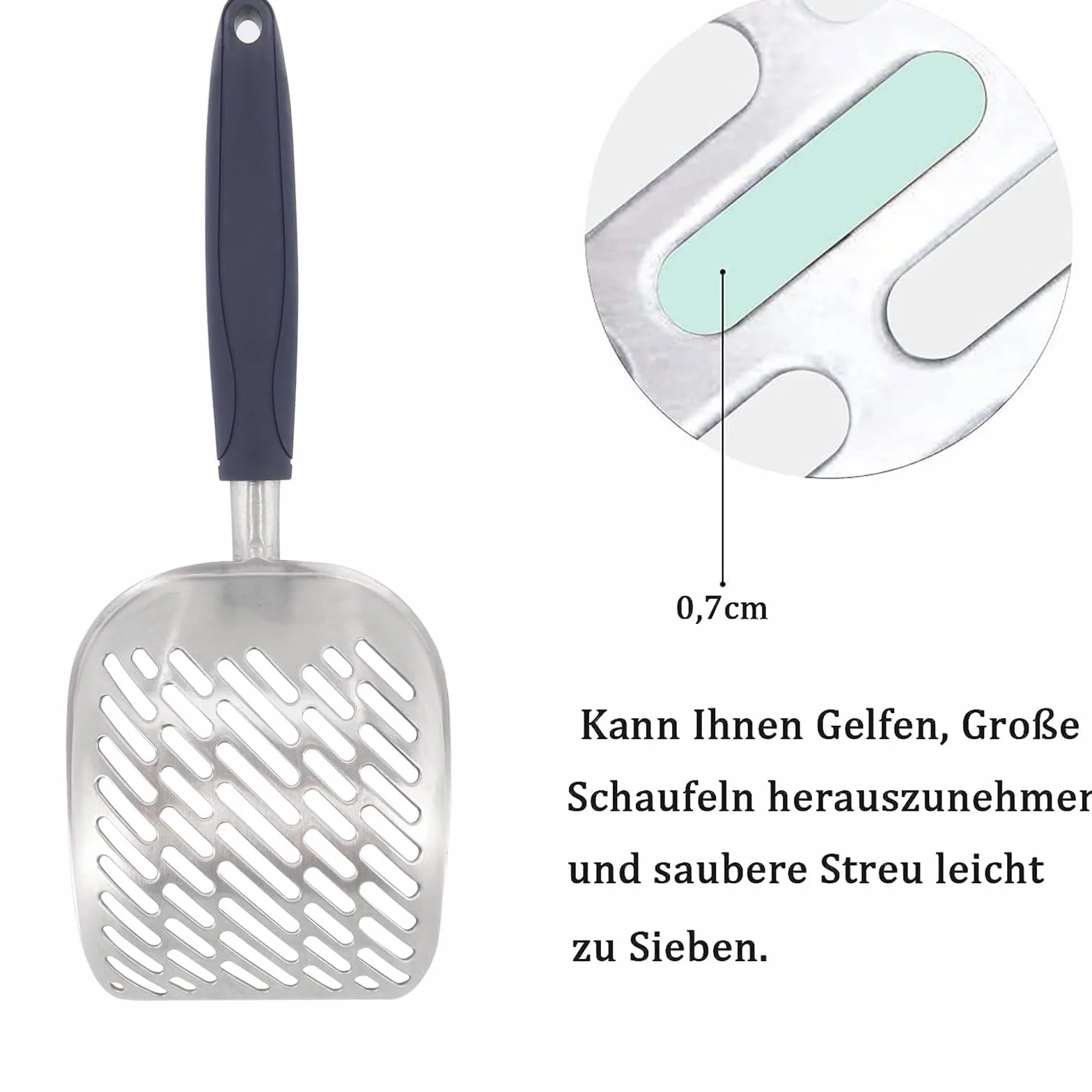 Metalowa szufla do żwirku dla kotów, ergonomiczna rączka
