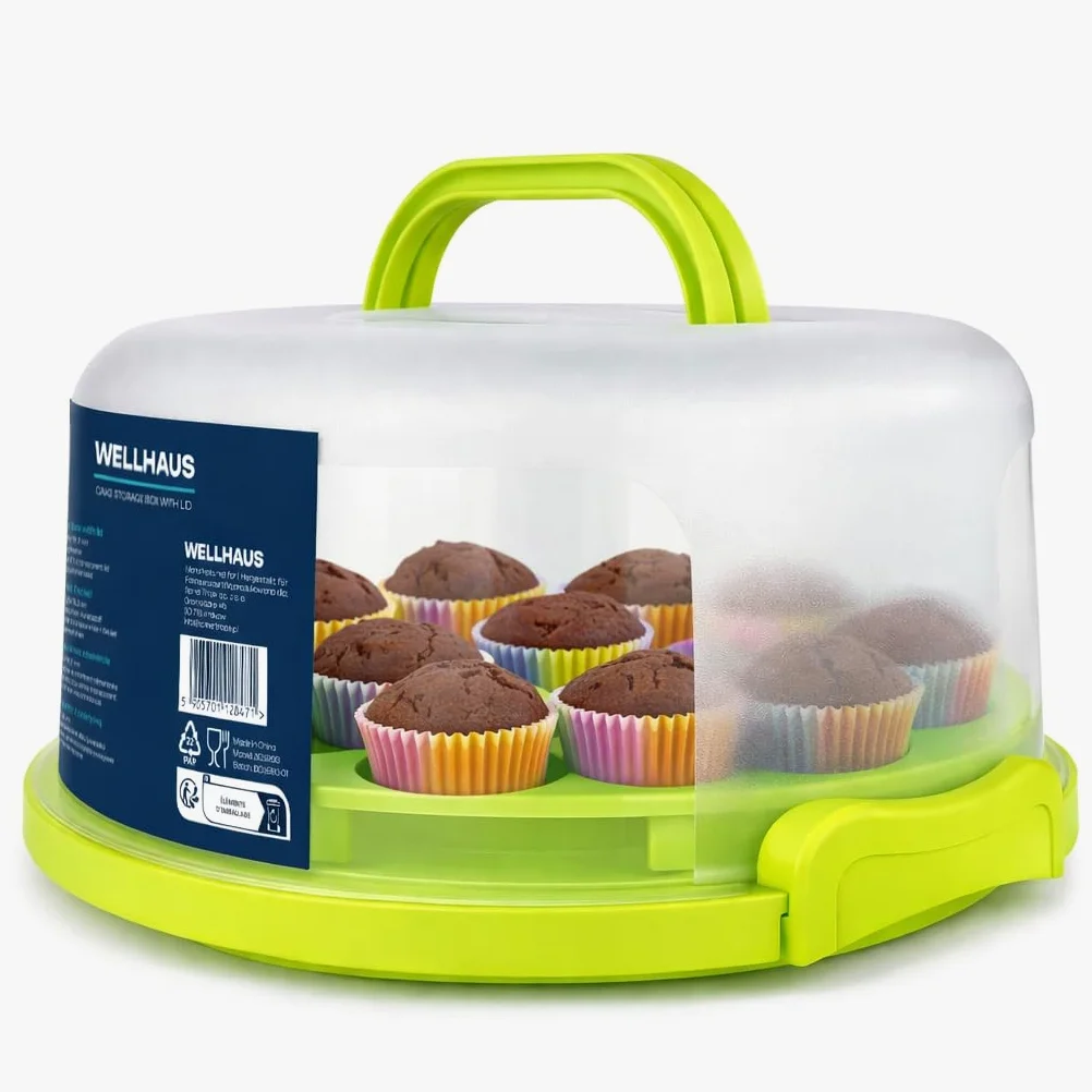 Pojemnik na Ciasto z Pokrywą – Transporter na Tort, Muffinki i Wypieki, Pojemnik do Przechowywania i Przenoszenia (Zielony, Okrągły 30 x 15,3 cm)
