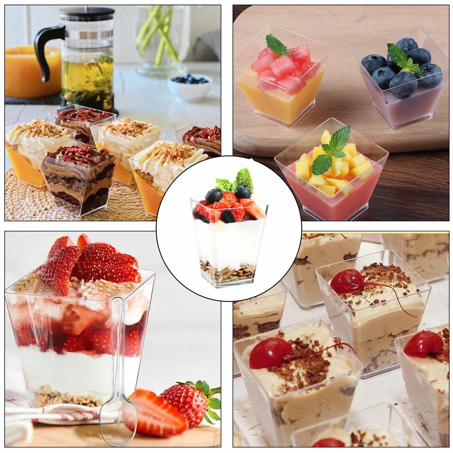 50 sztuk szklanek deserowych z tworzywa sztucznego, kubki deserowe wielokrotnego użytku, kubki deserowe z tworzywa sztucznego, 5 oz/160 ml, z łyżeczkami, przezroczyste miseczki deserowe na