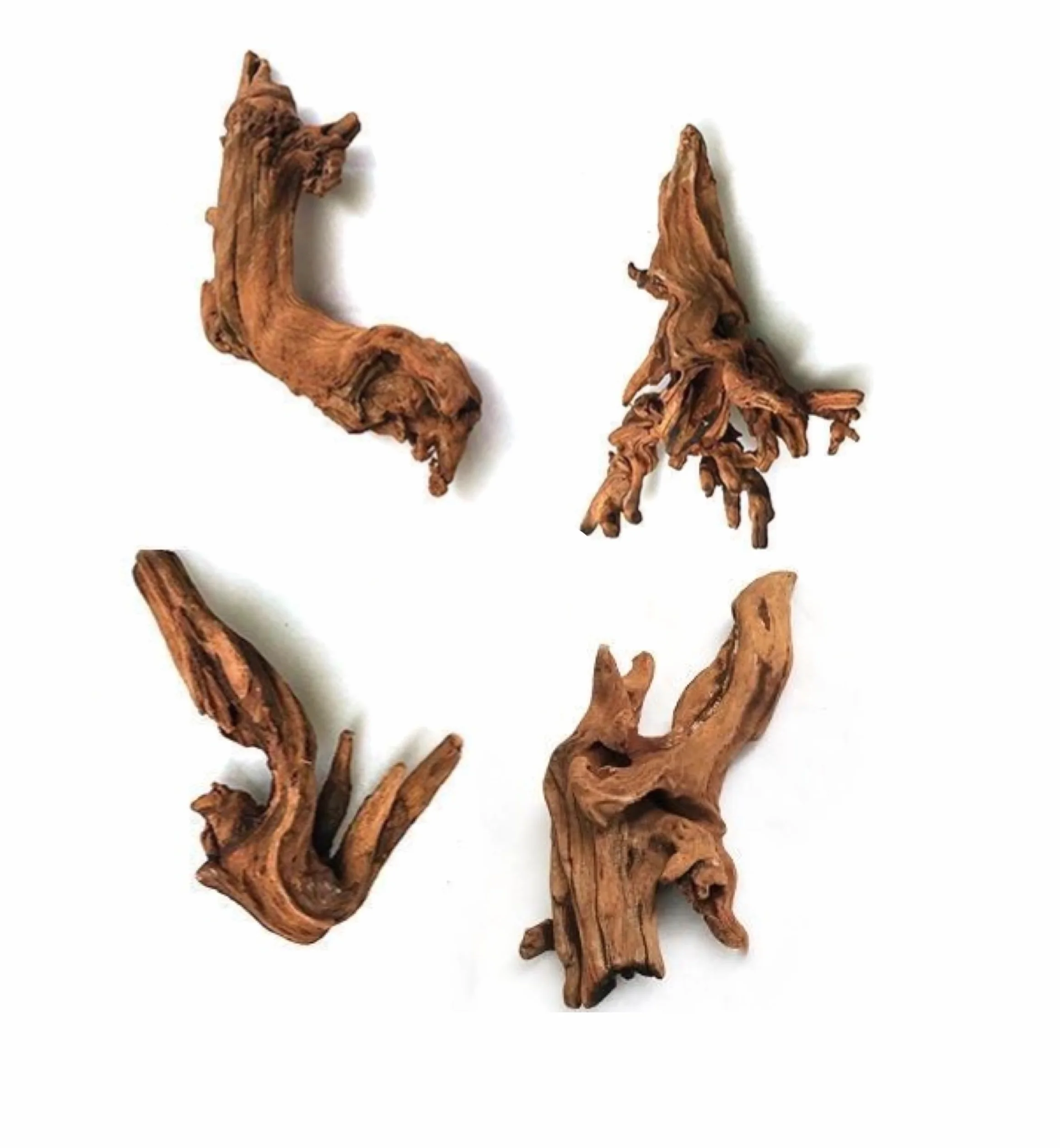 YZHZOM 4-częściowy zestaw małych naturalnych drewien drifujących do akwariów, 7,6-15 cm, starannie dobrane naturalne dekoracje do akwarium, drewno dryfujące do terrarium, terrarium, dekoracja z drewna
