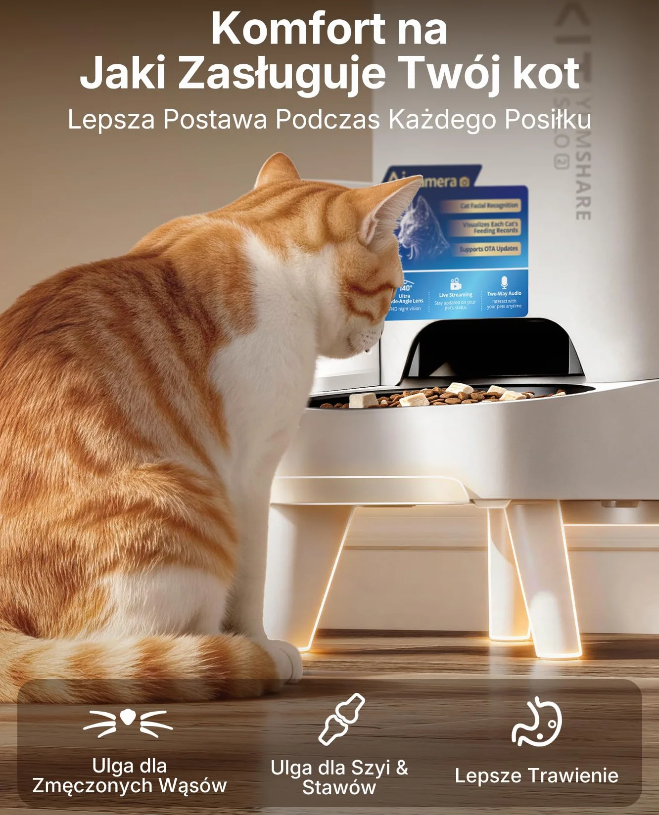 PETKIT Automatyczny Dozownik Karmy dla Kota z Kamerą AI, 3L, 1080P HD, WiFi 2.4G/5GHz, Miska ze Stali Nierdzewnej