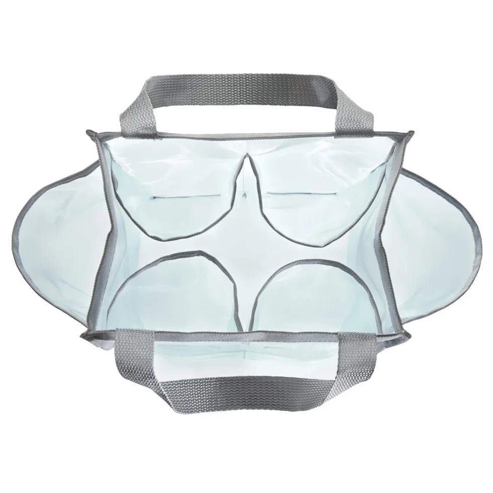 mDesign Wodoszczelna torba z p?ótna/siatki – wodoodporna torba pod prysznic – idealna torba pla?owa, torba k?pielowa i torba ogrodowa – z uchwytami i sze?cioma kieszeniami – mi?towa/szara