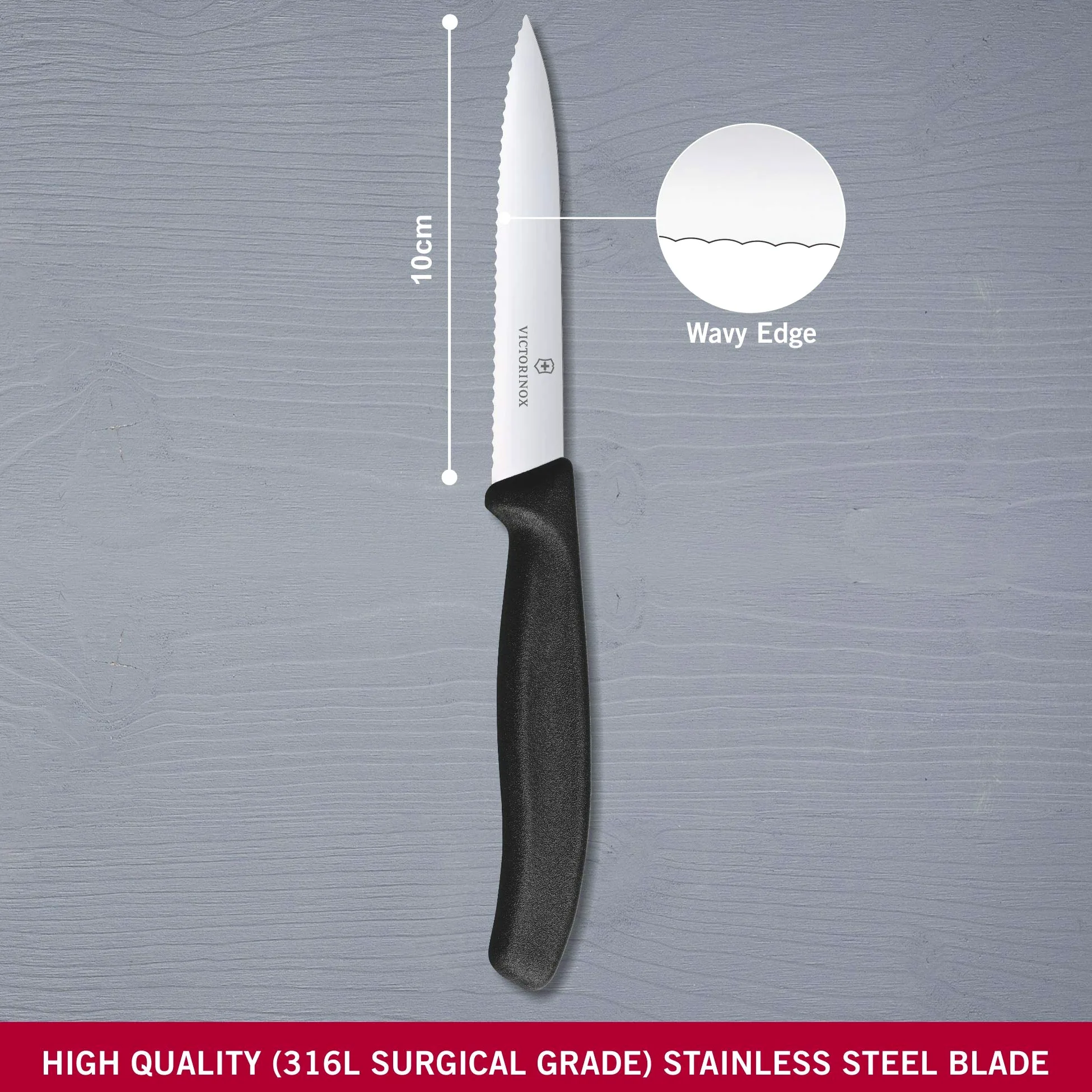 Nóż do warzyw, FIBROX BLACK SAW, 10 cm