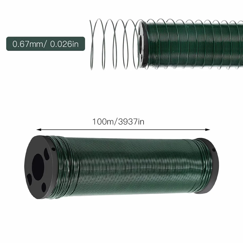 3 rolki drutu wiążącego, zielony, 300 m x 0,67 mm, drut do majsterkowania, zielony, drut kwiatowy, drut do roślin, drut ogrodowy, drut do kwiatów ocynkowanych, drut do owijania kwiatów, zestaw