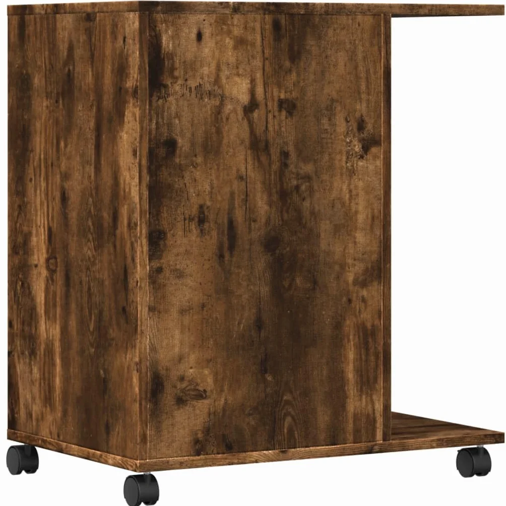 Stojak na drukarkę z rolkami dąb wędzony materiał drewnopochodny 60 x 40 x 68,5 cm z 4 kółkami i hamulcami, wielofunkcyjny stół do drukarki, do biura, biura domowego, przechowywania i