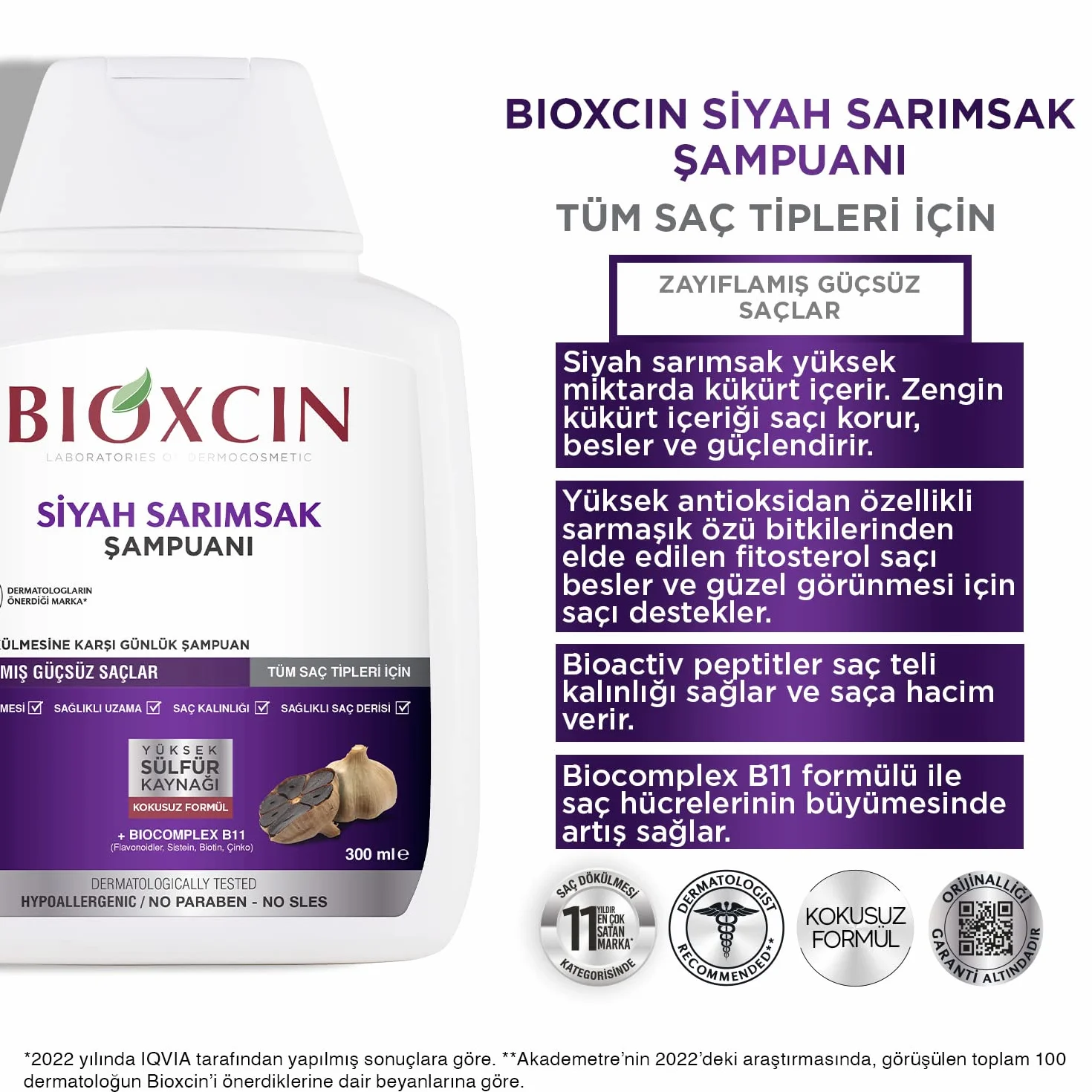 Bioxcin Szampon przeciw wypadaniu włosów z czarnym czosnkiem 300 ml