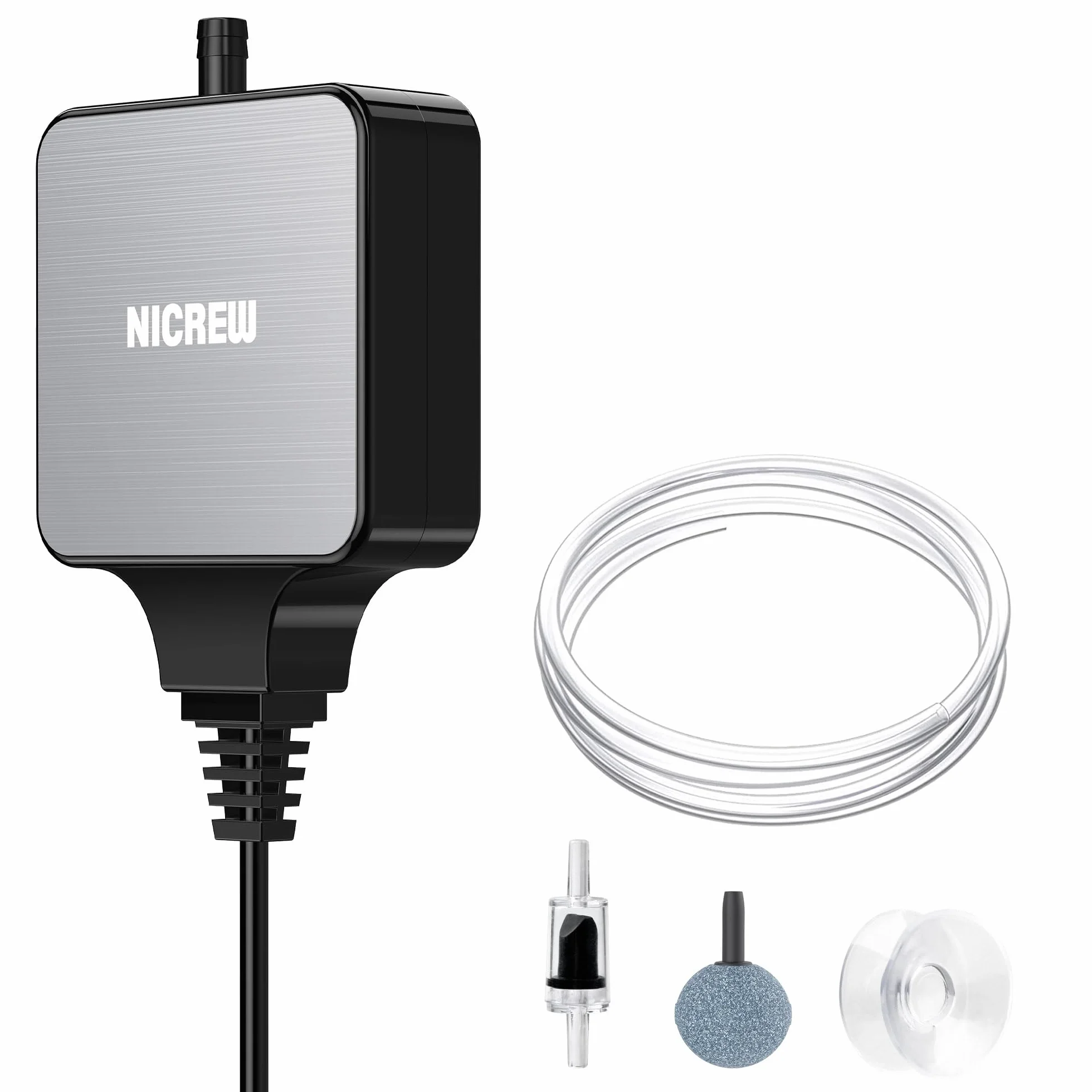 NICREW Buller akwariowy, Nano Silent Mini pompa powietrza do 40 l, ultra cicha <33 DB z kamieniem bąbelkowym, 18 L/H, 1,5W