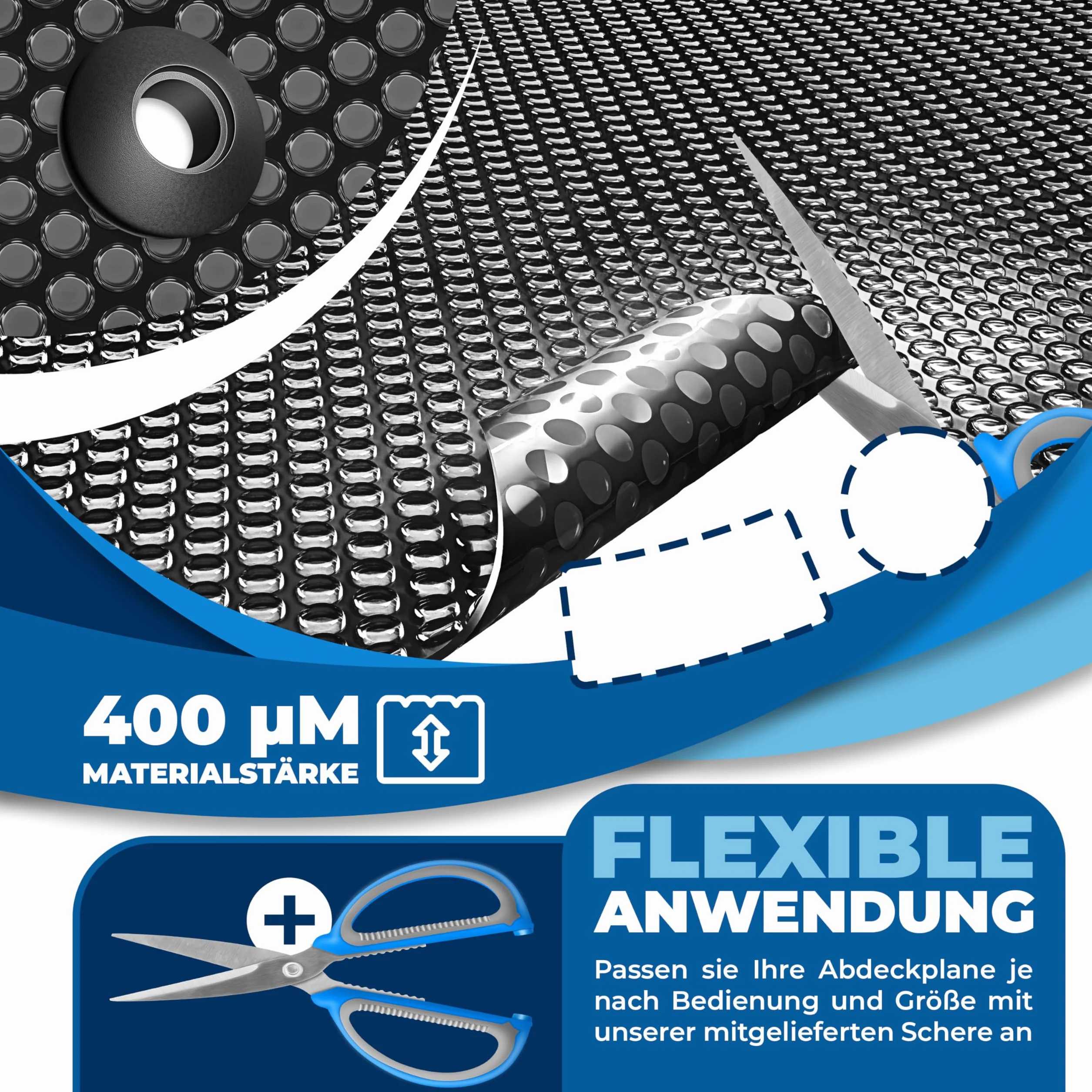 KESSER® Plandeka solarna do basenu, okrągła, Ø 366 cm, folia solarna o grubości 120 µm, plandeka solarna z możliwością przycięcia, folia solarna do podgrzewania wody