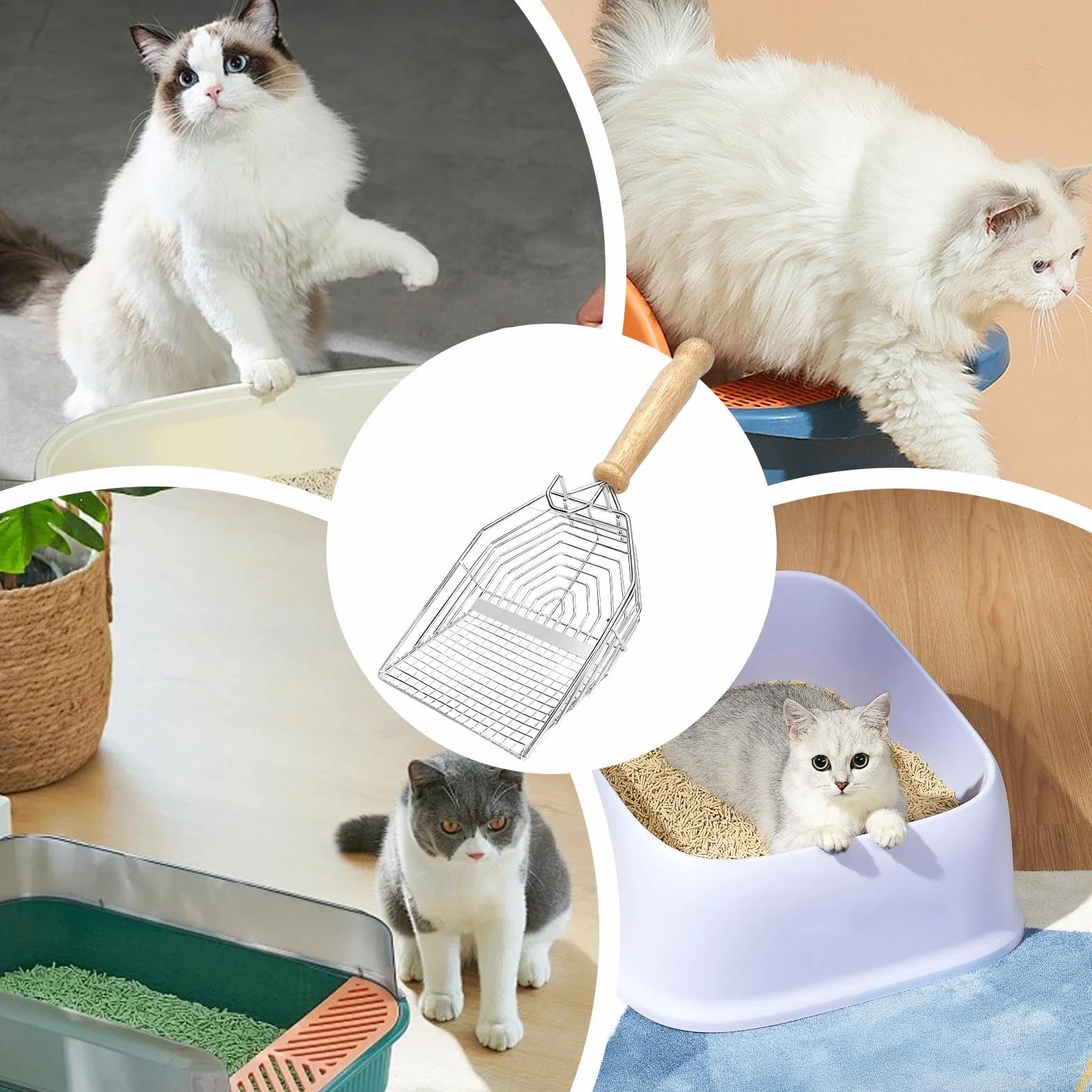 Kitty Scooper Długa rączka Litter Sifter, stal nierdzewna, łyżka do butów dla kota, 11,57 x 4,53 x 2,2 cala, Biały