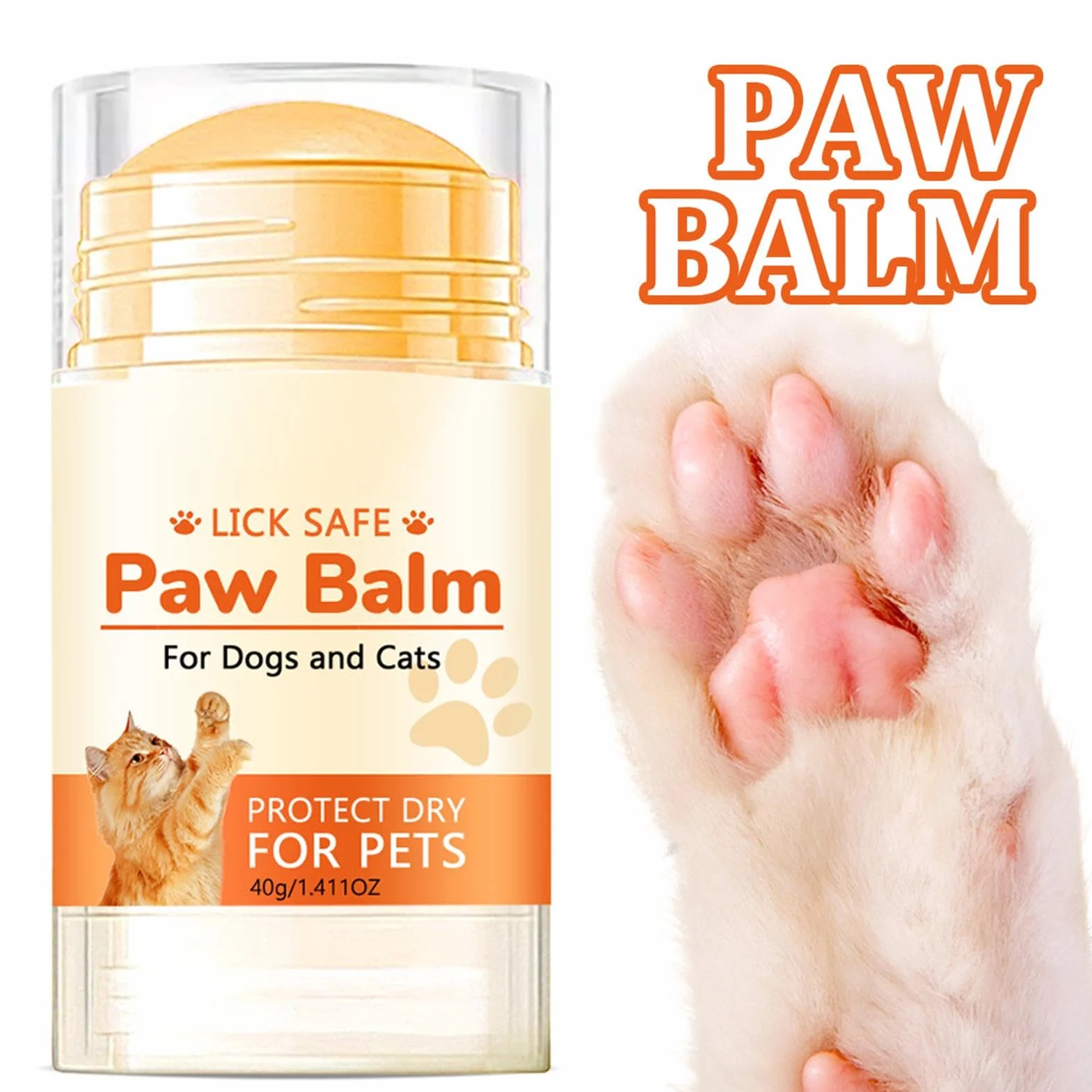 Balsam do łapy , naturalny lizanie, bezpieczny dla kota, , łapa, balsam w sztyfcie, 40 g, balsam do łapy , wosk, smoczek i krem nawilżający, do pękniętych łap psów, kotów, pysków i