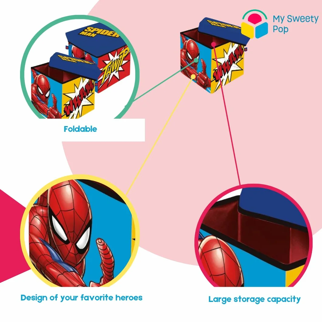 Pudełko do przechowywania zabawek spiderman | Składany 30 x 30 x 30 cm | Marvel Toy Box do pokoju dziecięcego, wytrzymały stołek do przechowywania 80 kg, dekoracyjna pufa