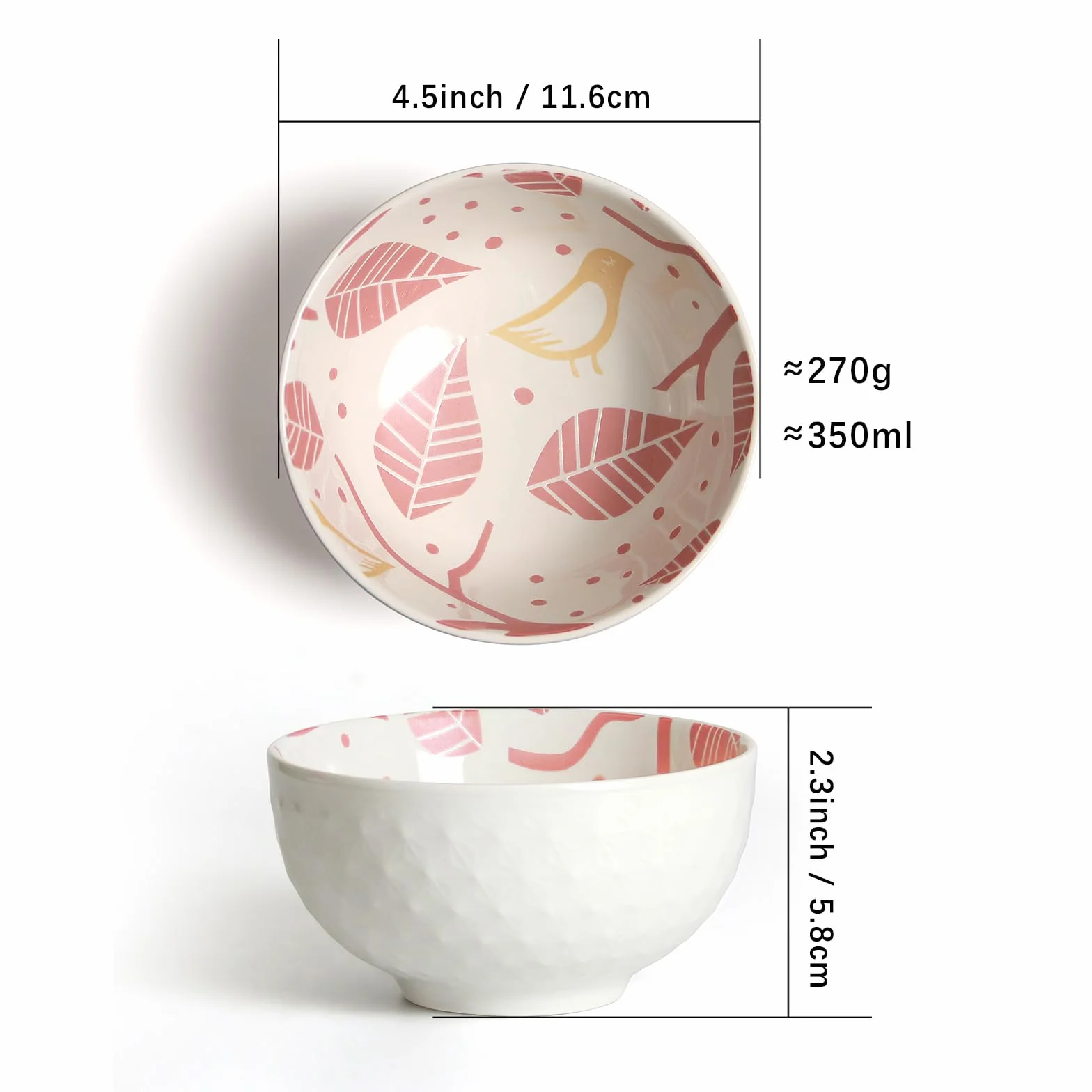 AOOSY Porcelanowa miseczka do musli, zestaw misek deserowych, 350 ml, miska na ryż, miska na zupę, miska do sałatek, porcelanowych misek ceramicznych, do sałatek, zup, ramenu, ryżu, zestaw 4 sztuk