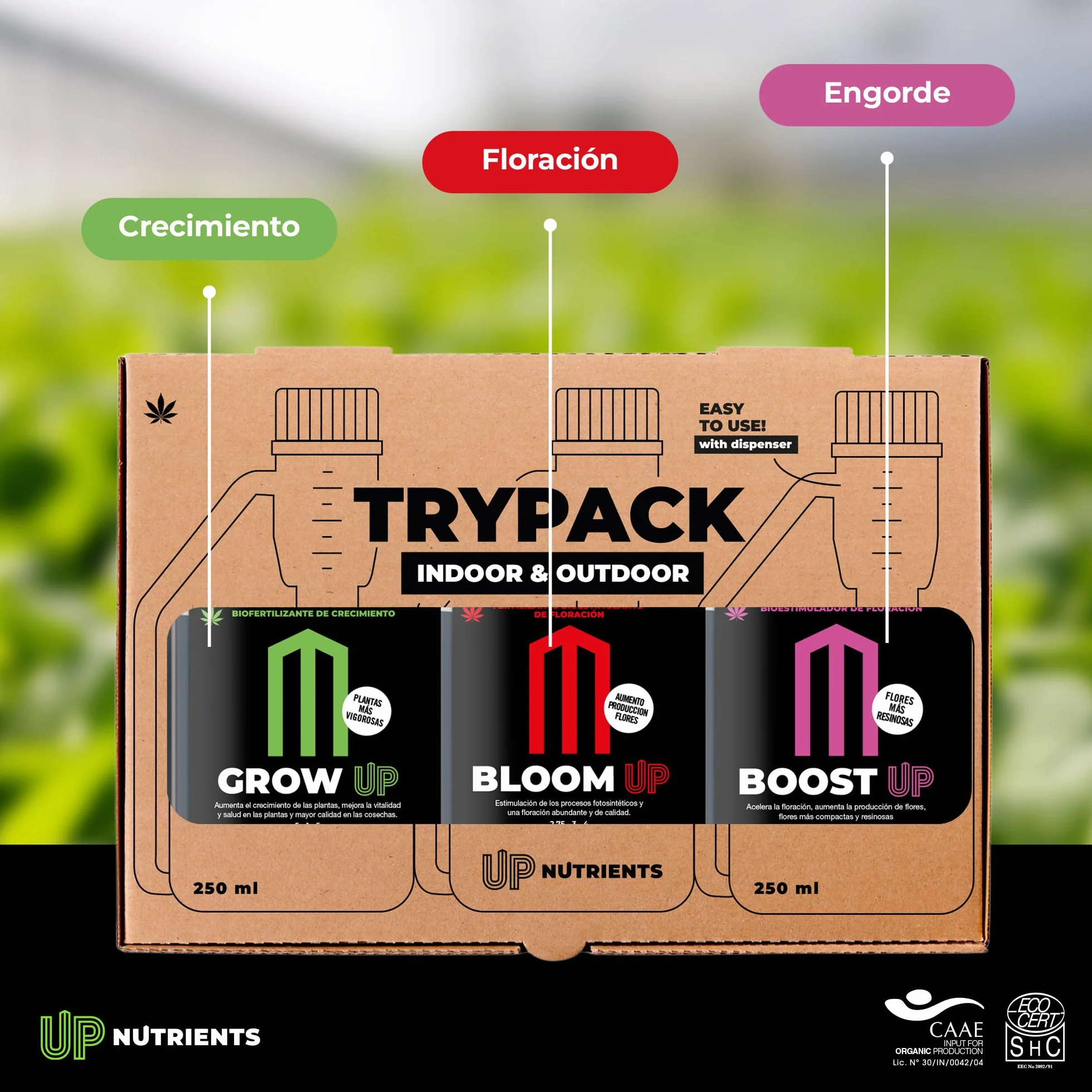 UP NUTRIENTS Trypack nawóz Grow, Bloom & Boost 250 ml | 100% nawóz organiczny do uprawy wewnątrz i na zewnątrz | ukorzenienie, wzrost i gęstość kwiatów | stymulator kwiatów i roślin
