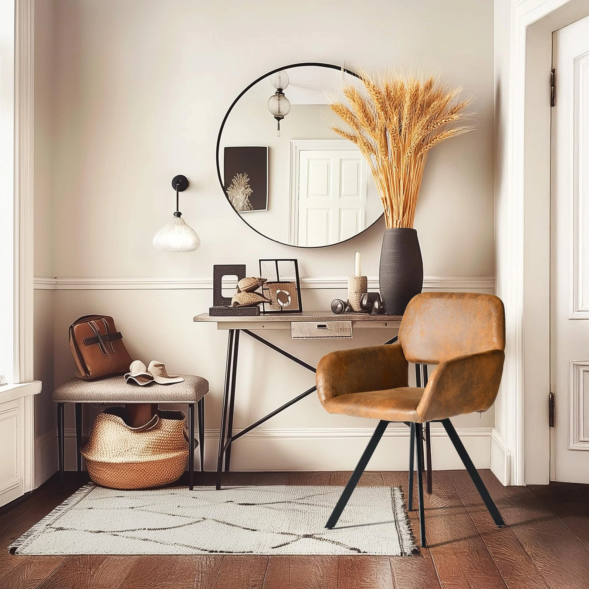 FurnitureR Krzesła obrotowe do jadalni, zestaw 2 sztuk, tapicerowane, obrotowe, kuchenne, wygodne krzesło z podłokietnikami, oparcie, podłokietniki do jadalni, salonu, zamszowy brąz