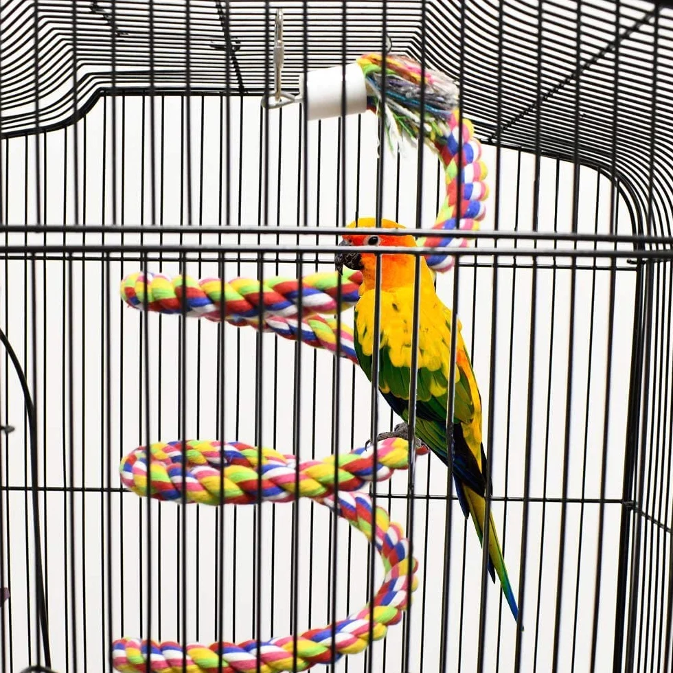 ASOCEA Wisząca bawełniana lina dla ptaków z dzwonkiem, zabawka do żucia, huśtawka, bungee, stojak, dla papugi i budgie, odporna na klatkę