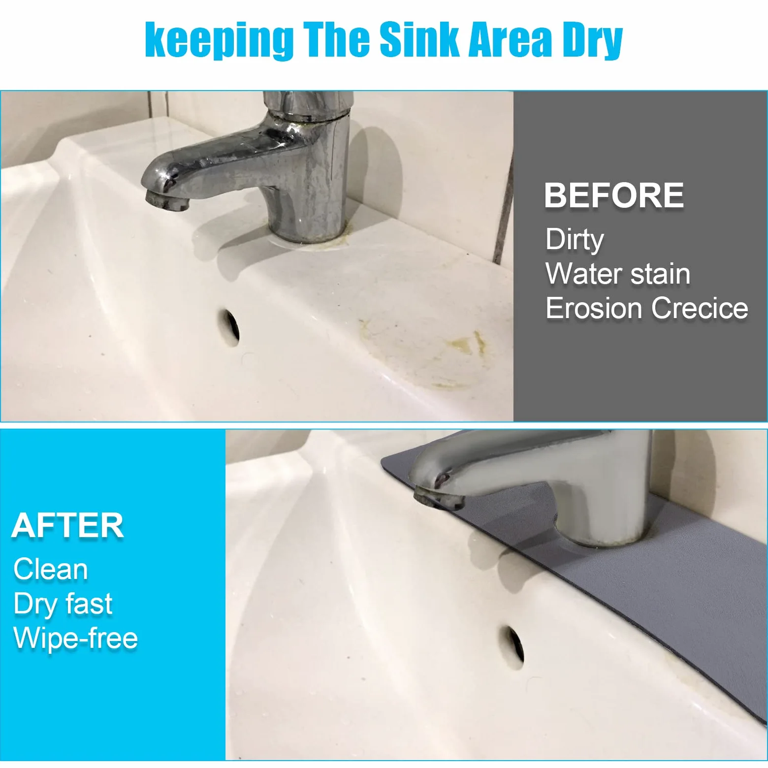 SAVITA 2 Szt. 38x14 cm Faucet Absorbent Mat, Zawijane Diatomit Faucet Splash Guard, Lapacze Wody do Kranu Podkladka do Suszenia Kranu do Kranów Zlewowych Lazienki Kuchni (Szary)