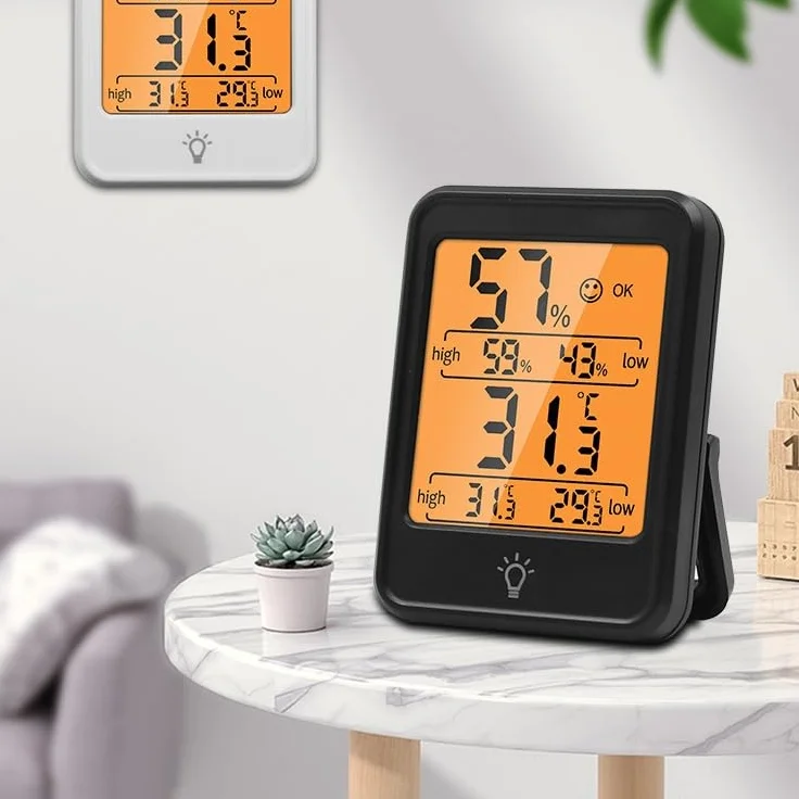 Cyfrowy termohigrometr z dużym ekranem LCD, wewnętrzny termometr z higrometrem, czarny
