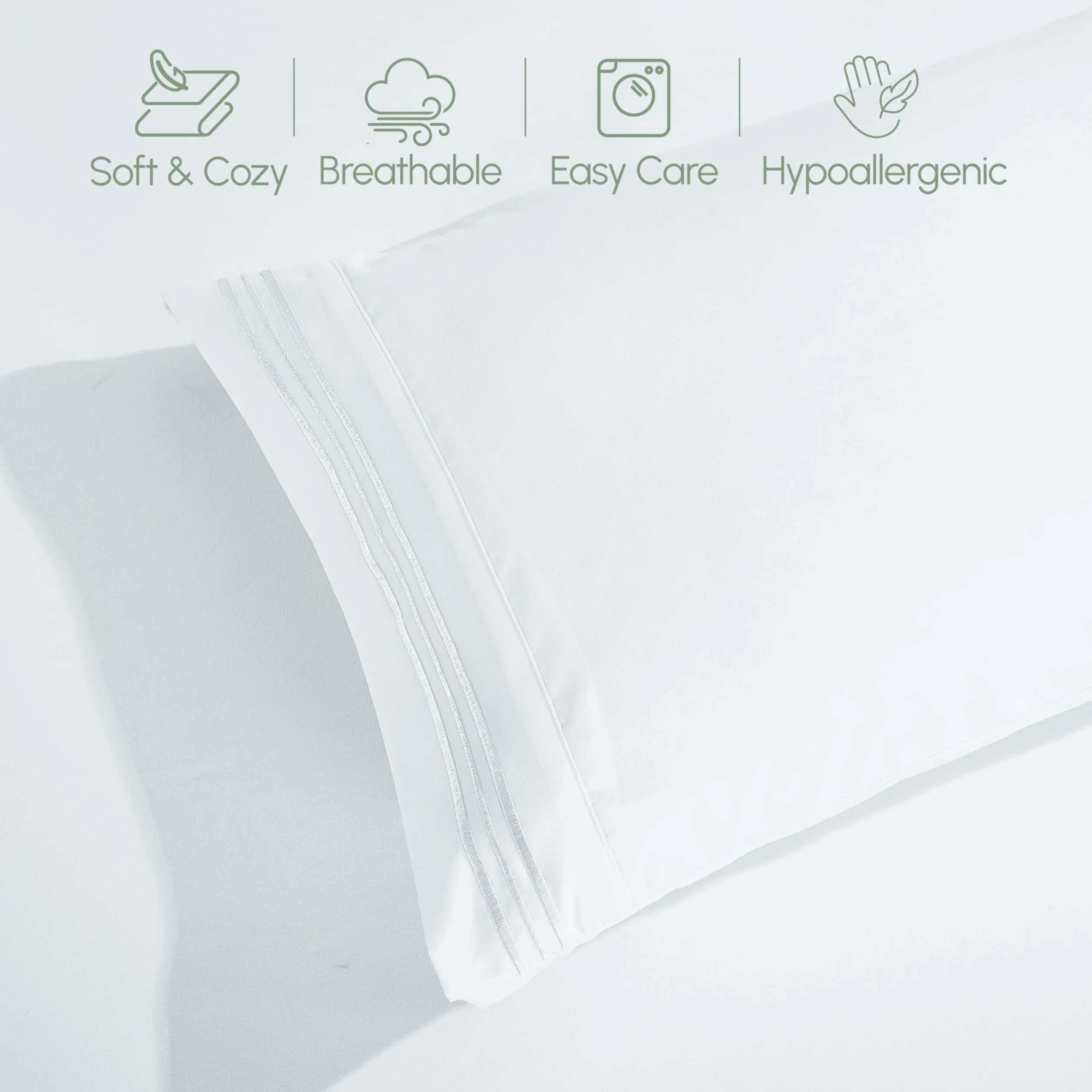 Elegant Comfort Luksusowy, gęstość 1500, komplet pościeli, 3-liniowy haft, najdelikatniejszy, hotelowy, 4-częściowy, jakości premium, odporny na zagniecenia i blaknięcie, King, biały