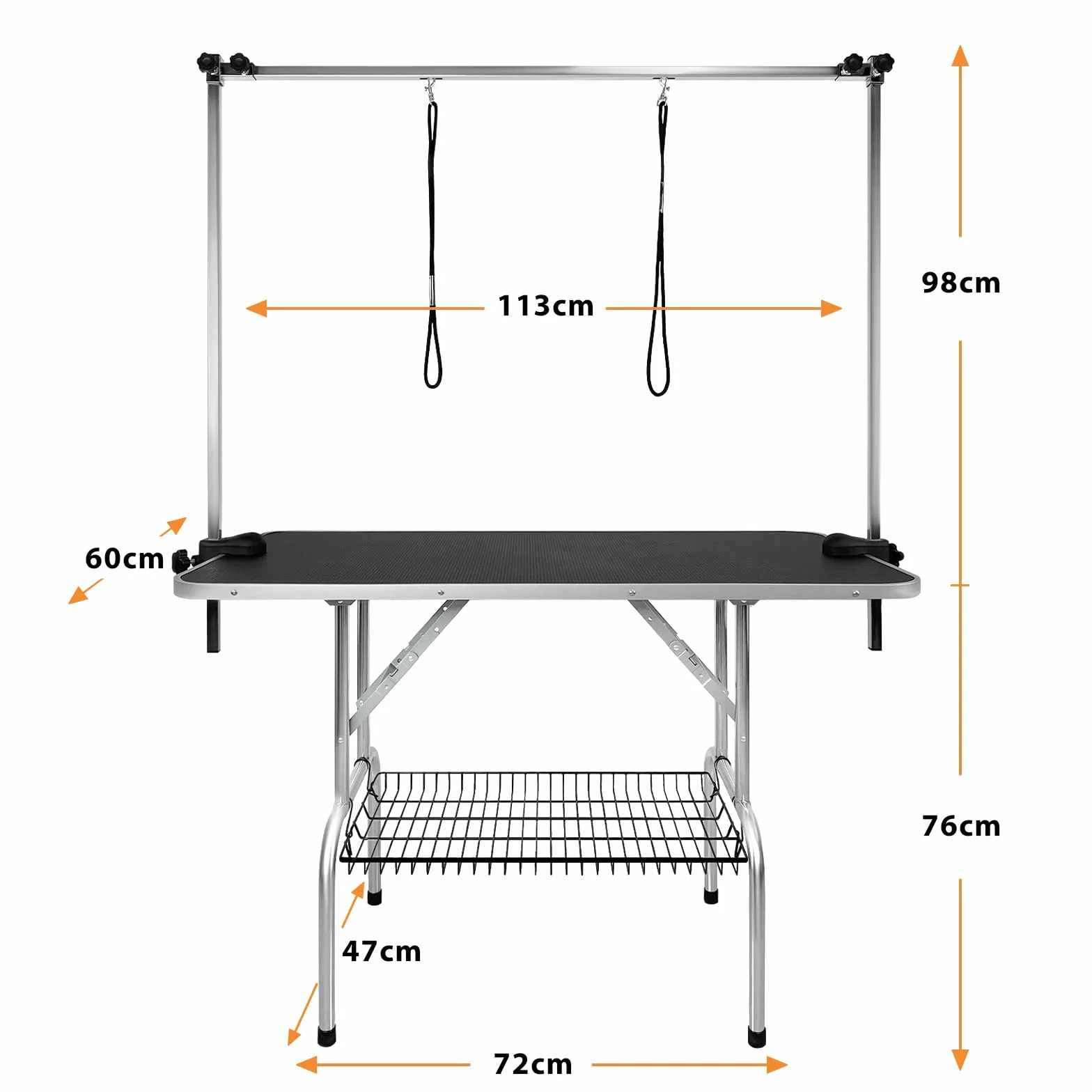 LILIIN Stół do trymowania i pielęgnacji psów, skladany, ścinający, z regulacja wysokości, do 60 kg, czarny, 113 x 60 x 76