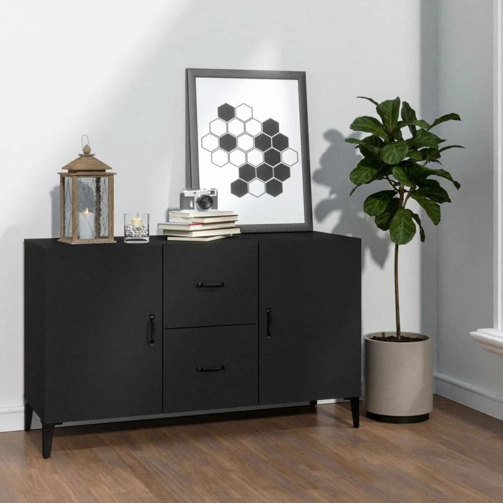 Czarny kredens 100x36x60 cm drewno inżynieryjne, szafka boczna z 2 drzwiami i 2 szufladami, szafka do przechowywania do salonu, stylowy design i łatwe do czyszczenia