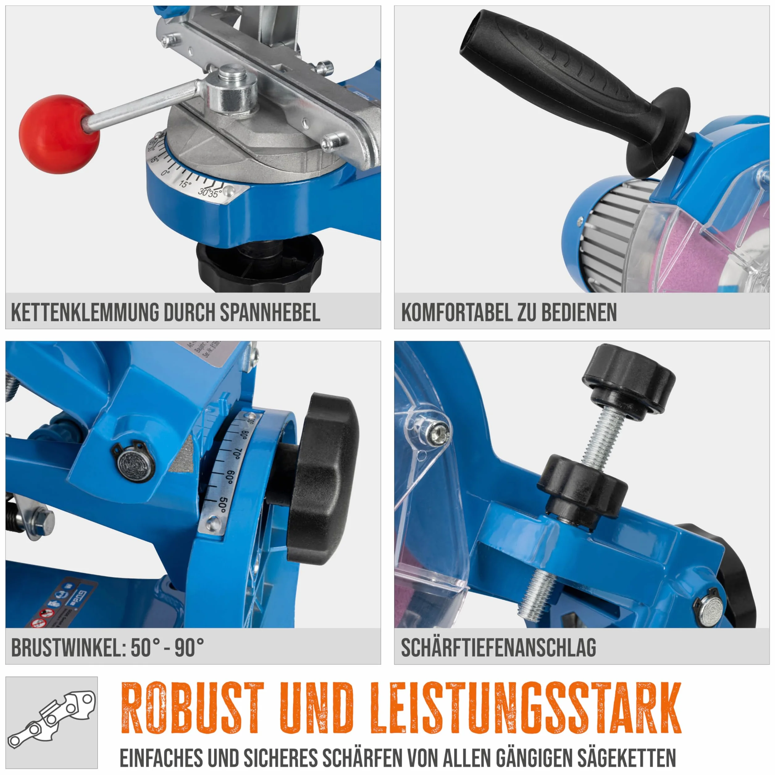 Güde Ostrzałka do piły łańcuchowej P 2300 A (230 W, 3000 1/min, regulowany kąt ostrzenia 2 x 35°, prowadnica łańcucha, oświetlenie, do wszystkich popularnych typów łańcuchów piły, 2 x tarcze
