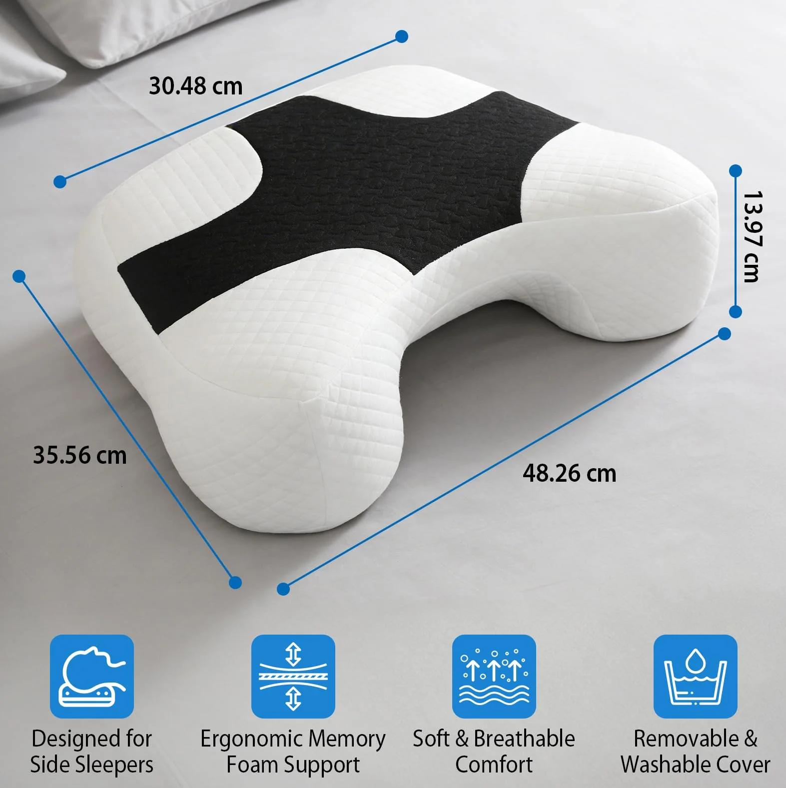 Poduszka ergonomiczna Memory Foam z otworem na ramię do spania | Poduszka z pianki memory dla dorosłych, 3 otwory na ramiona, wspiera spanie na boku, plecach i brzuchu