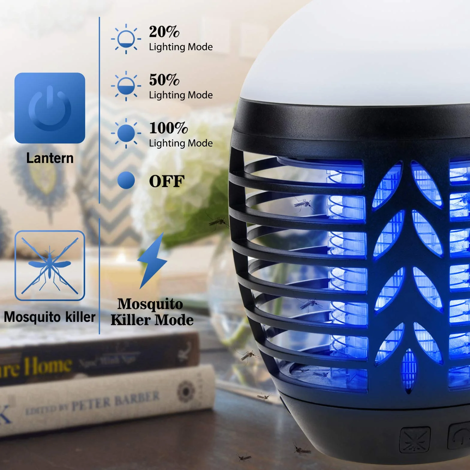 Lampa owadobójcza na kemping, do użytku na zewnątrz, lampa LED na komary, USB, 2 w 1, elektryczna, ładowana, z 3 trybami oświetlenia, ochrona przed komarami, lampa do użytku na zewnątrz