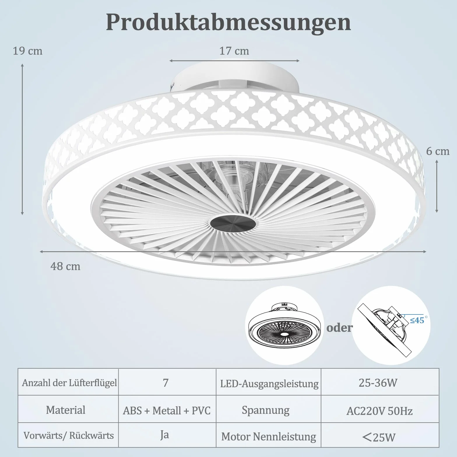 COSTWAY średnica 48 cm wentylator sufitowy z oświetleniem, odwracalny wentylator, LED lampa sufitowa 3000-6500K przyciemniana, 6 prędkości wiatraku & 4H Timer, odwracalny wentylator z pilotem zdalnego