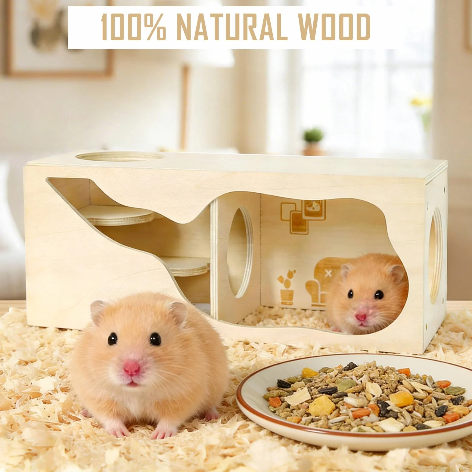 Drewniany domek dla chomika z komorami – naturalna kryjówka dla gryzoni
