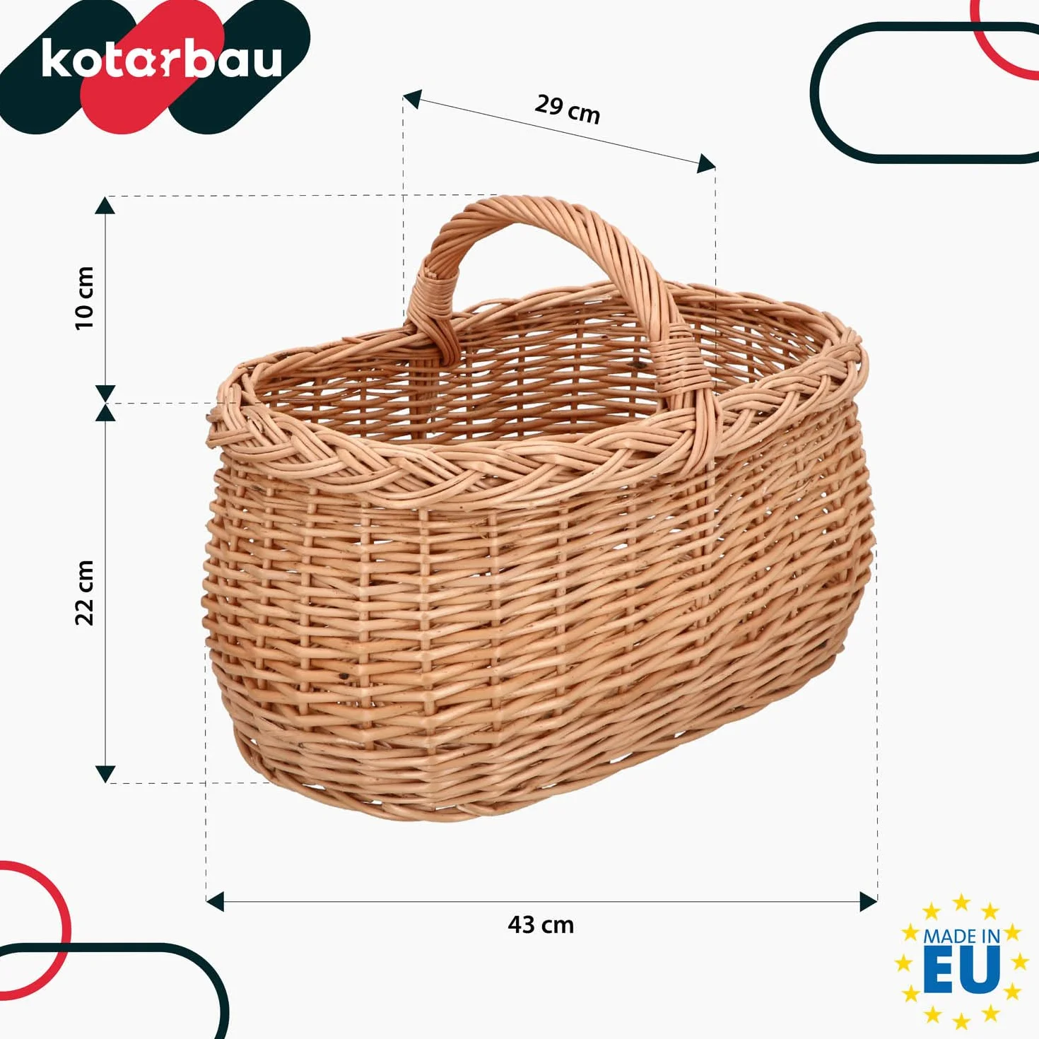 KOTARBAU® Kosz z uchwytami plecionka wiklinowa na zakupy w naturalnym kolorze, pojemny i wygodny