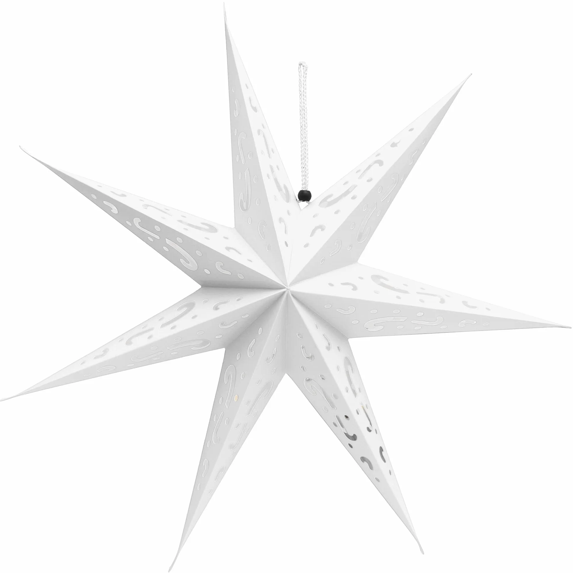 com-four® 3 swiecace gwiazdy 3D LED 60 cm – gwiazda swiateczna z oswietleniem i timerem – premium gwiazda papierowa do zawieszenia (czerwony/srebrny/bialy - Wzór 1)