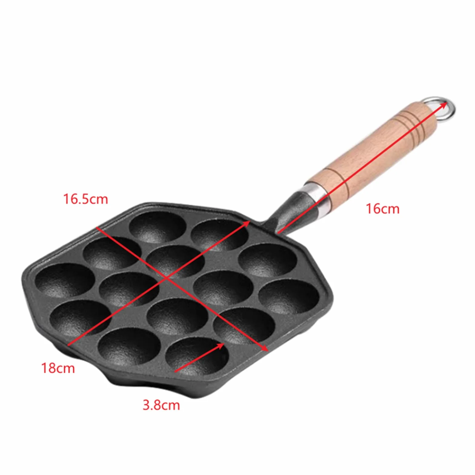 Takoyaki Patelnia z 14 otworami, nieprzywierająca, żeliwna, ośmiornica, kształt kulek do mięsa ze zdejmowanym uchwytem