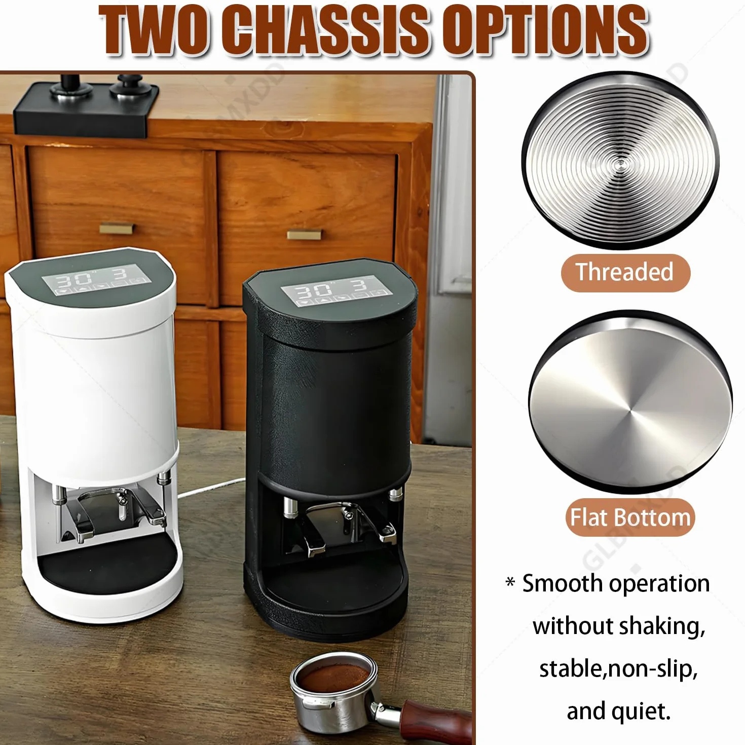 Ubijak do kawy 58 mm, automatyczna elektryczna prasa do kawy ziarnistej espresso, 1-3 cykle ubijania, ciśnienie 5-30 kg, do kawiarni i użytku domowego White-Flat