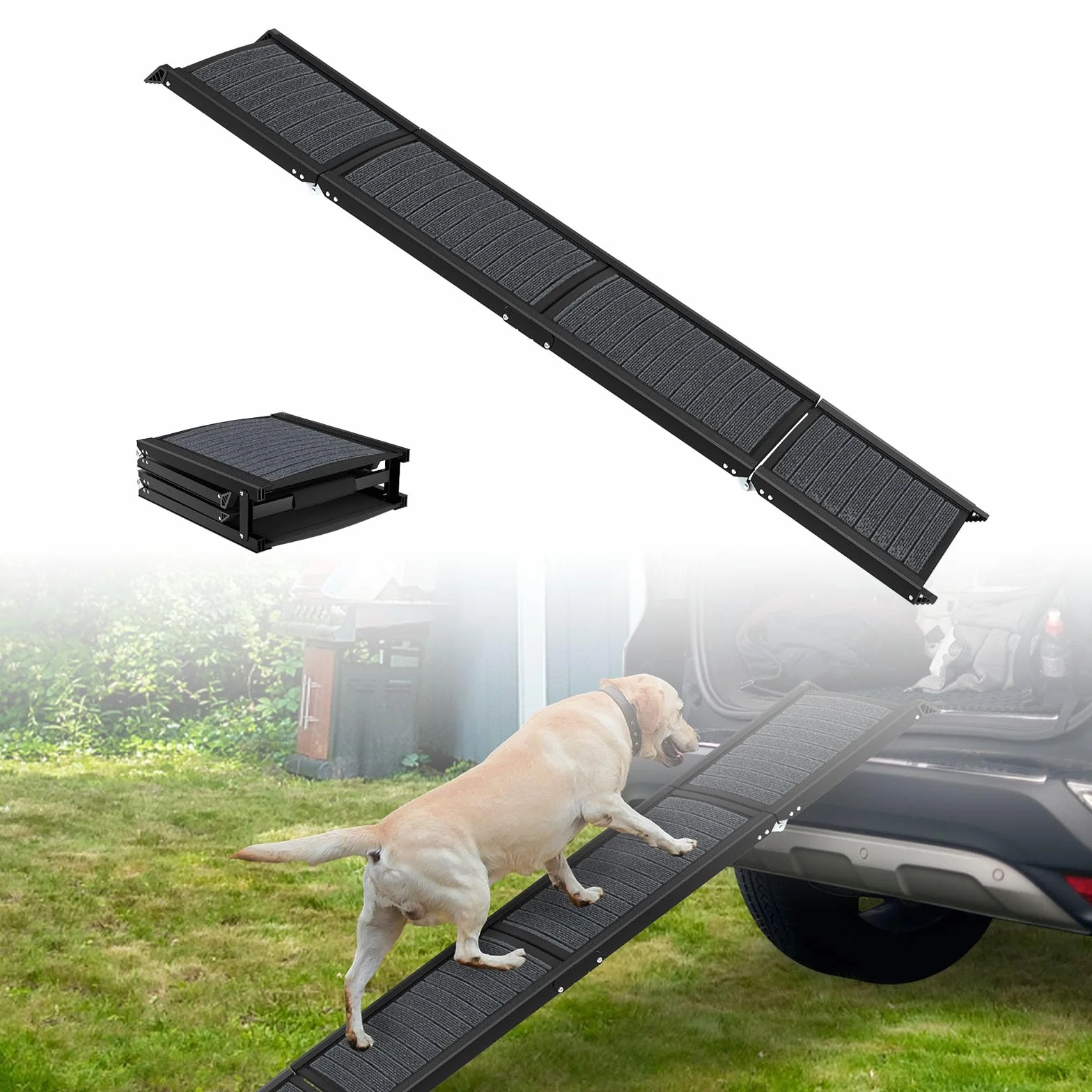 UISEBRT Składana rampa dla psów do samochodów osobowych i SUV-ów, aluminiowa klapa dla psów 157x43 cm, przenośna rampa bezpieczeństwa z antypoślizgową powierzchnią, rampa samochodowa dla psów do 110