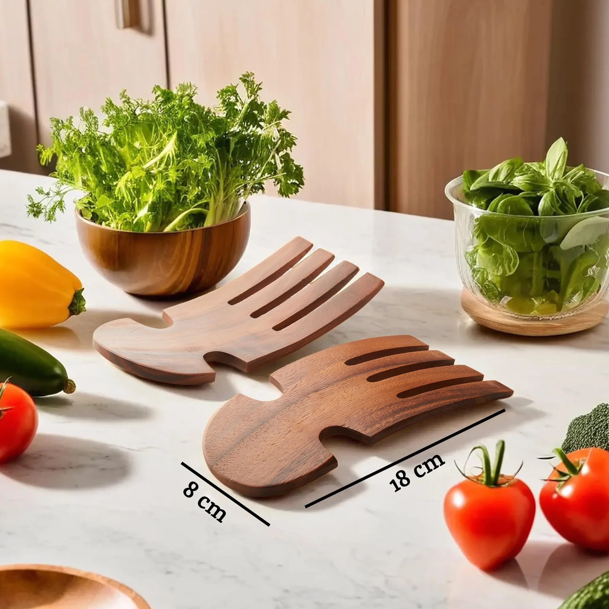 Premier Housewares Serwery do sałatek drewno akacjowe widelec brązowy drewniany do sałatek serwowanie sałatek drewniane szczypce widelec wys. 1 x szer. 19 x gł. 8 cm