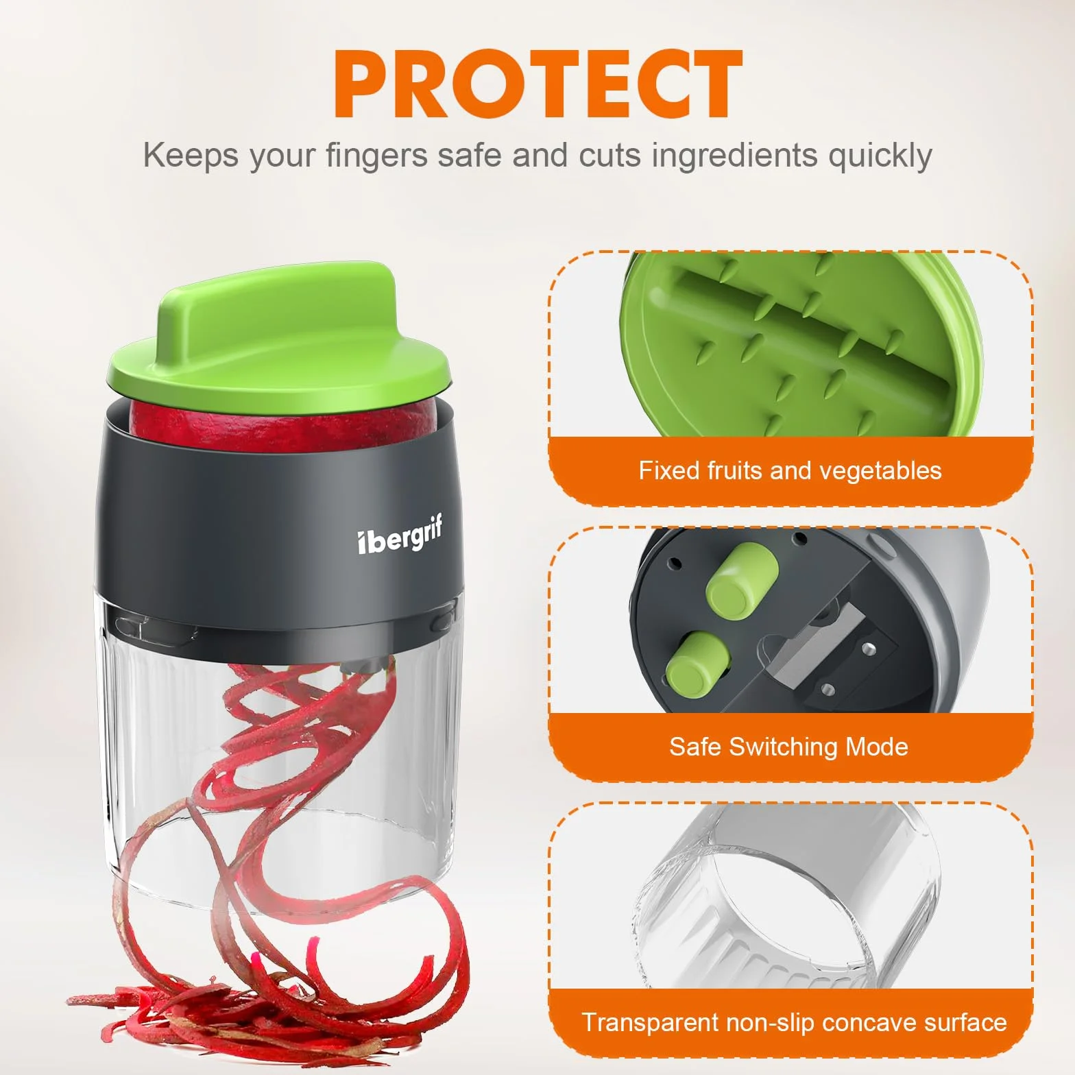 Ibergrif M522 spiralizer do warzyw, maszyna do spaghetti z cukinii ulepszona, spiralizer do cukinii wolny od BPA, nadaje się do zmywarki, 4 w 1 do krojenia cukinii, odpowiedni do ogórków i cukinii
