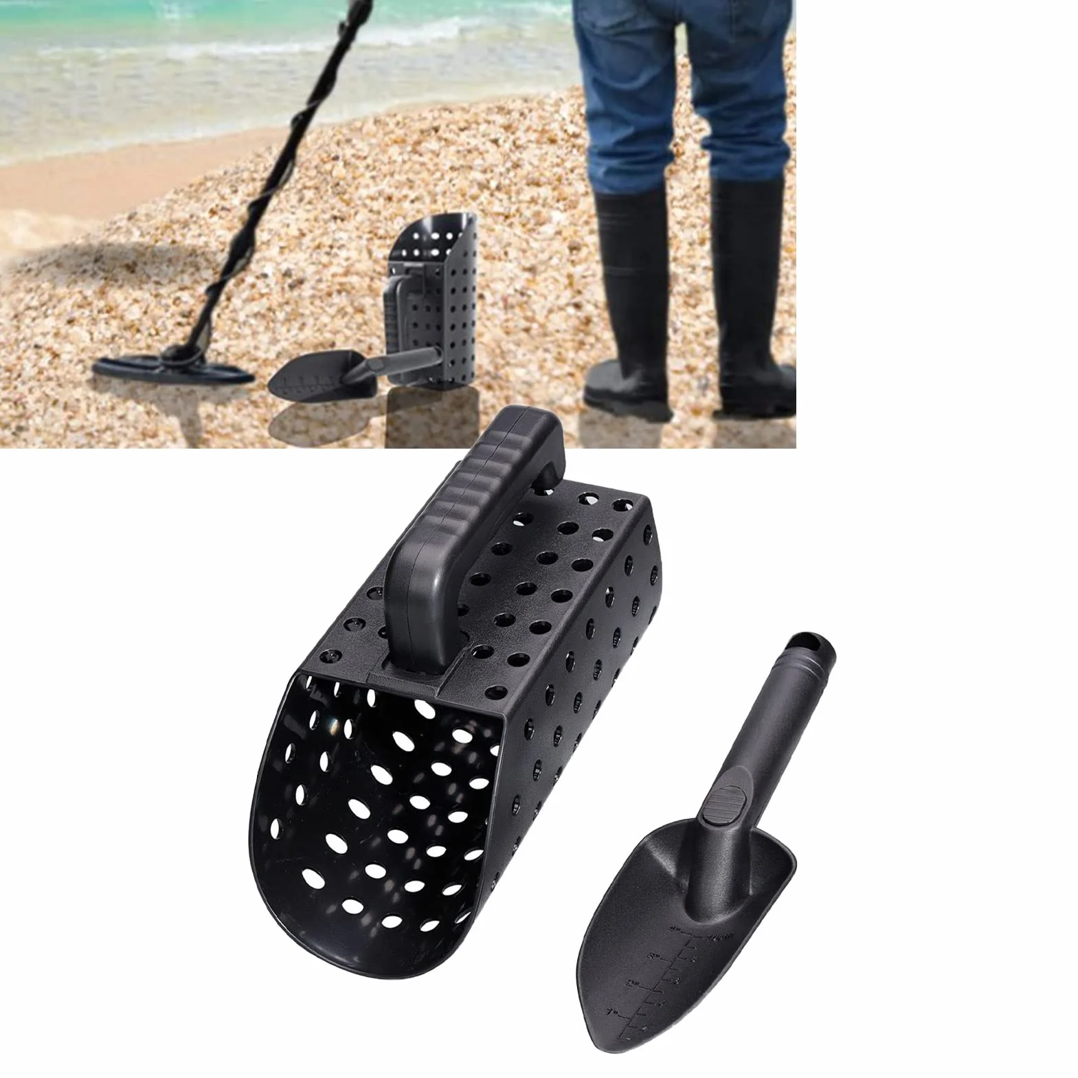 Zestaw łopat do Piasku z Wykrywaczem Metali, Akcesoria do Wykrywaczy Metali Akcesoria do łopat i łopat z ABS Łopata z Sitkiem dla Dzieci i Dorosłych do łuskania na Plaży