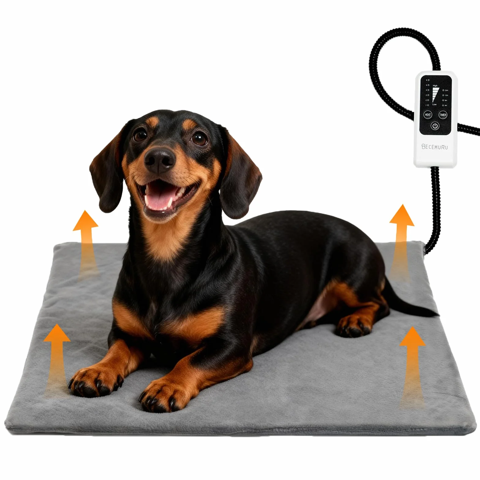 BECEMURU poduszka grzewcza dla zwierząt domowych dla kota i psa 75x45cm, 6 regulowanych temperatur i 4 regulowane timer, regulowana elektryczna poduszka grzewcza z antygryzącowym kabelem z owijaczem