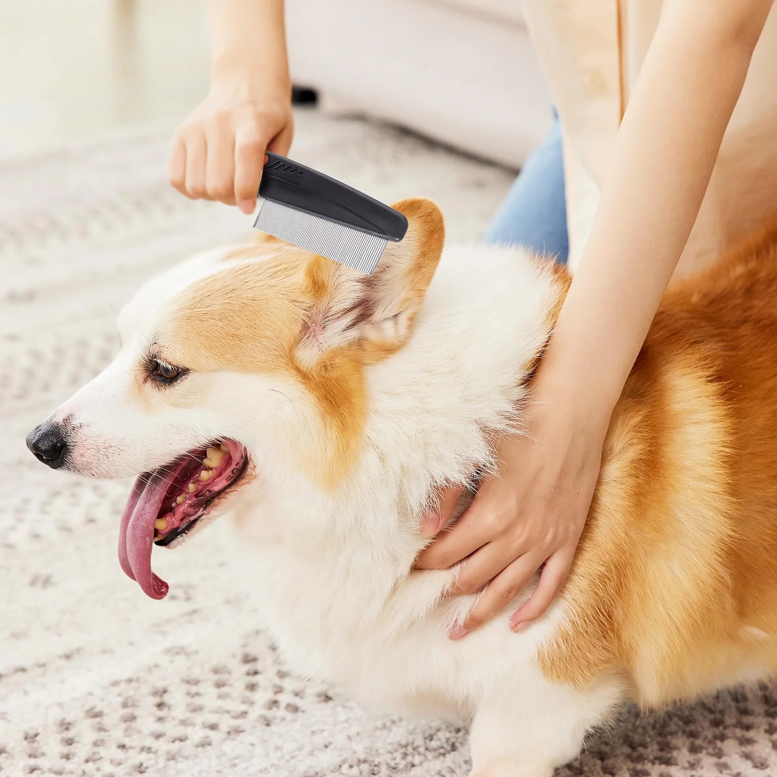 Nuoshen Grzebień na pchły do długich włosów dla psów i kotów ergonomiczny